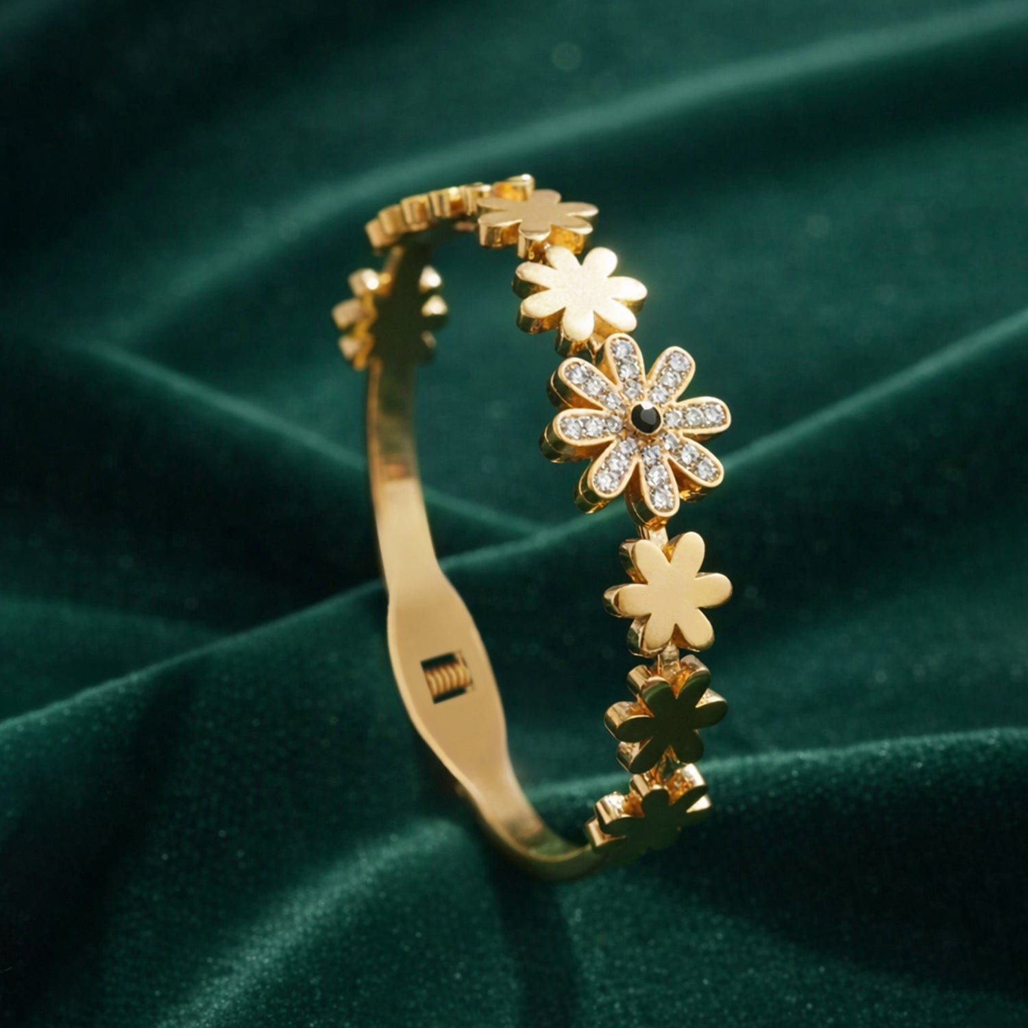 Artklim Gold Plated Floral Crystal Anti-Tarnish Bangle Bracelet