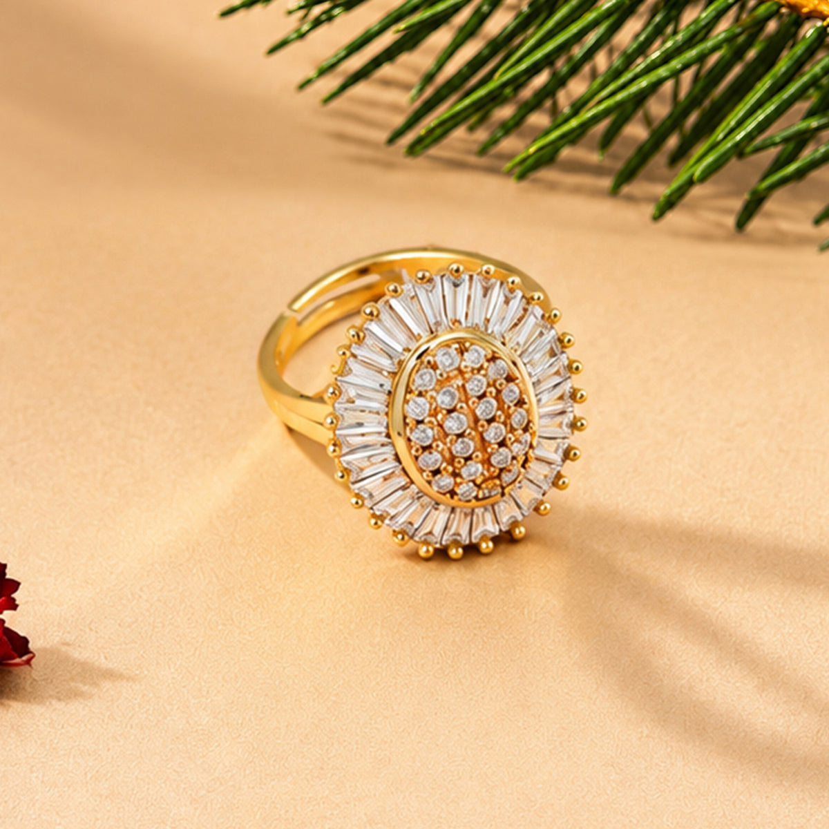 Artklim Elegant Radiant Oval Crystal Gold-Tone Anti-Tarnish Ring