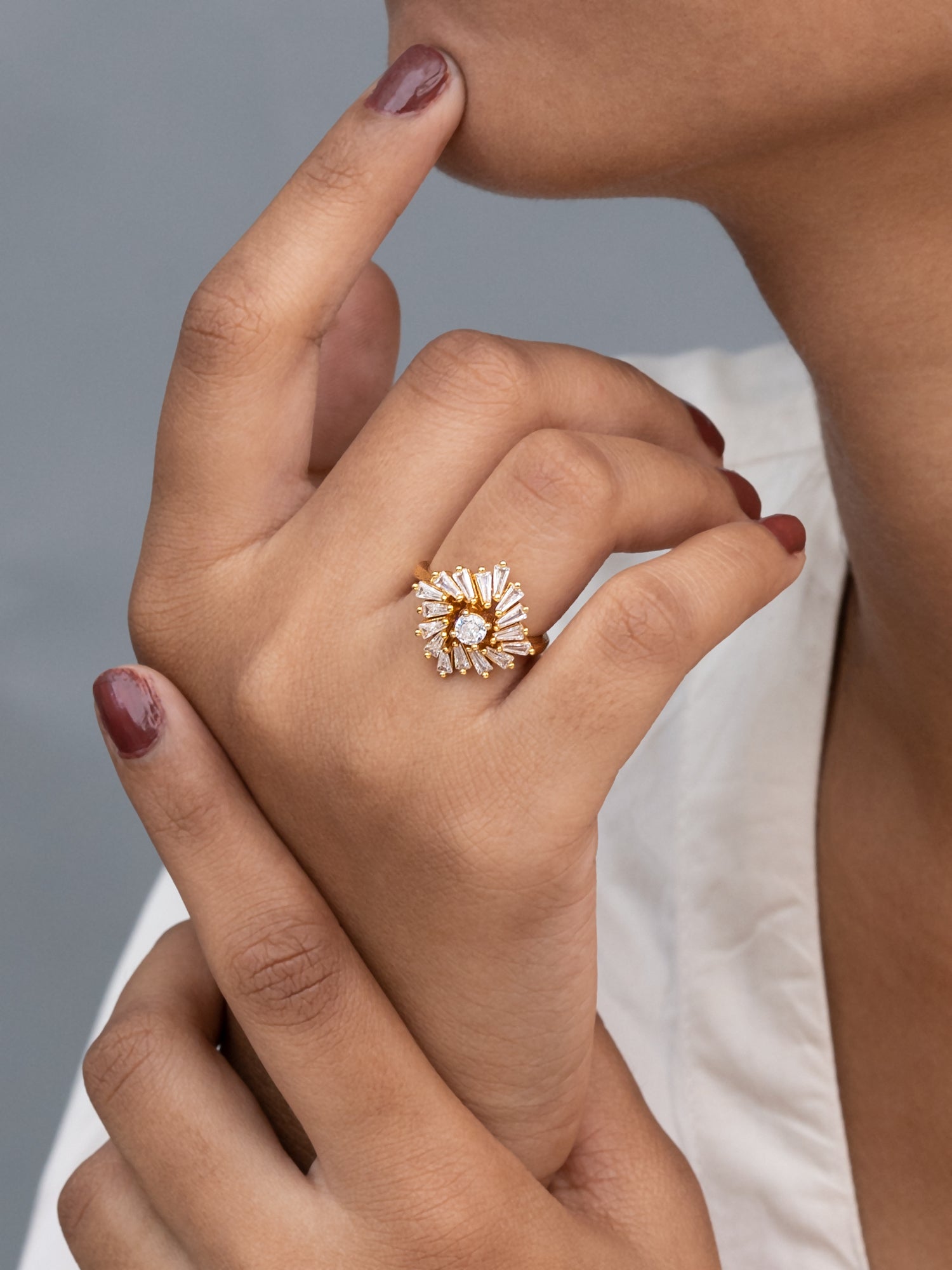 Artklim Gold-Plated Sunburst Solitaire Anti-Tarnish Ring