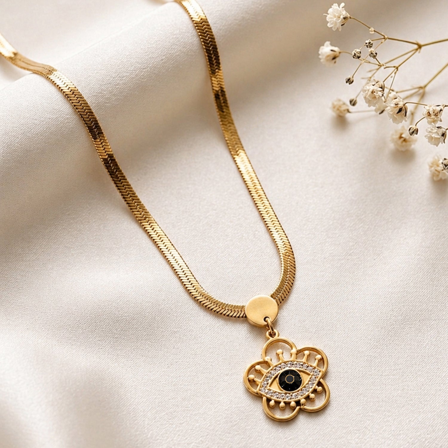 Artklim Gold Evil Eye Charm Anti-tarnish Necklace