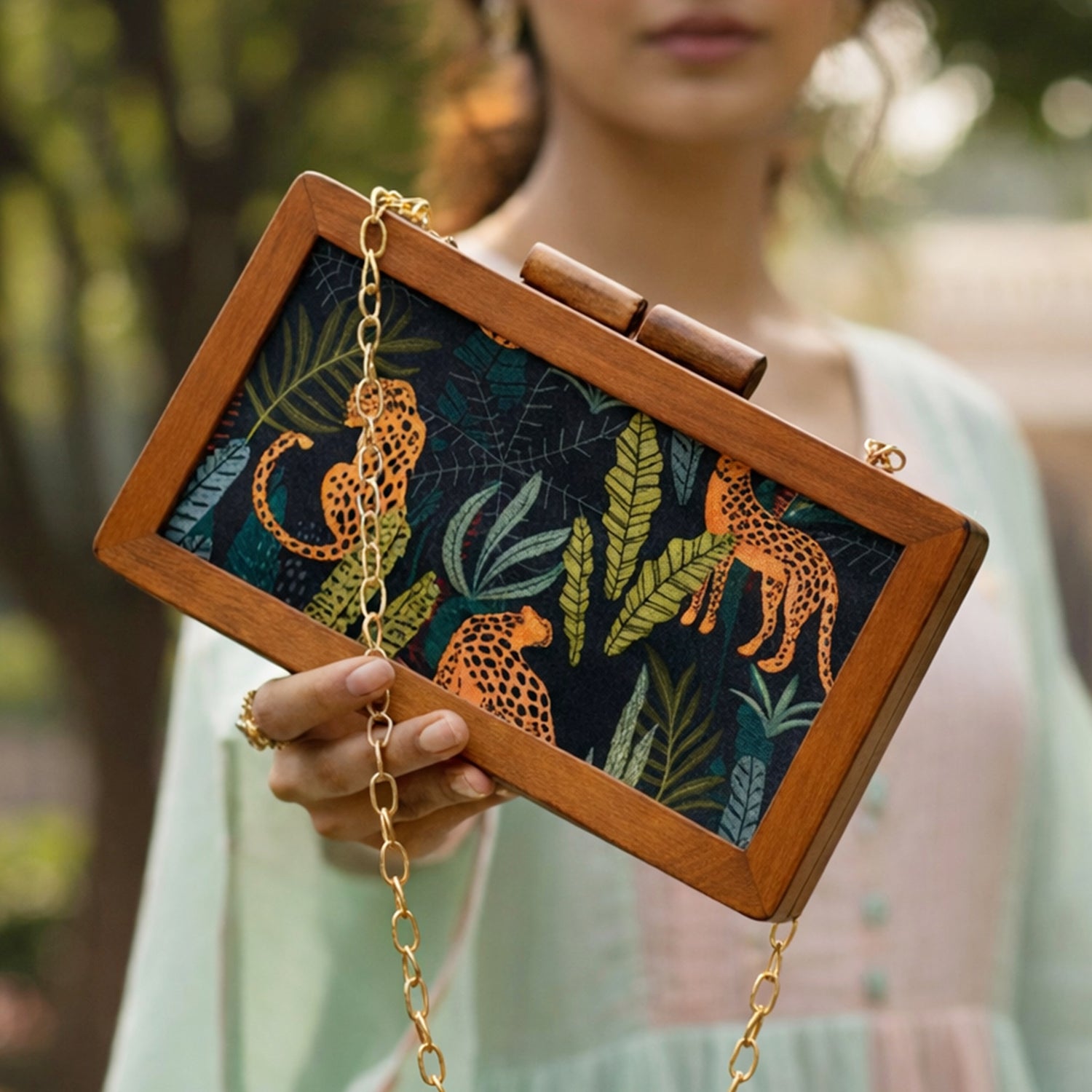 Artklim Leopard Print Wooden Clutch
