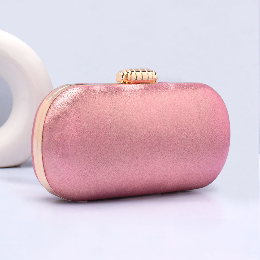 Artklim Shiny Pink Fabric Capsule Shaped Clutch