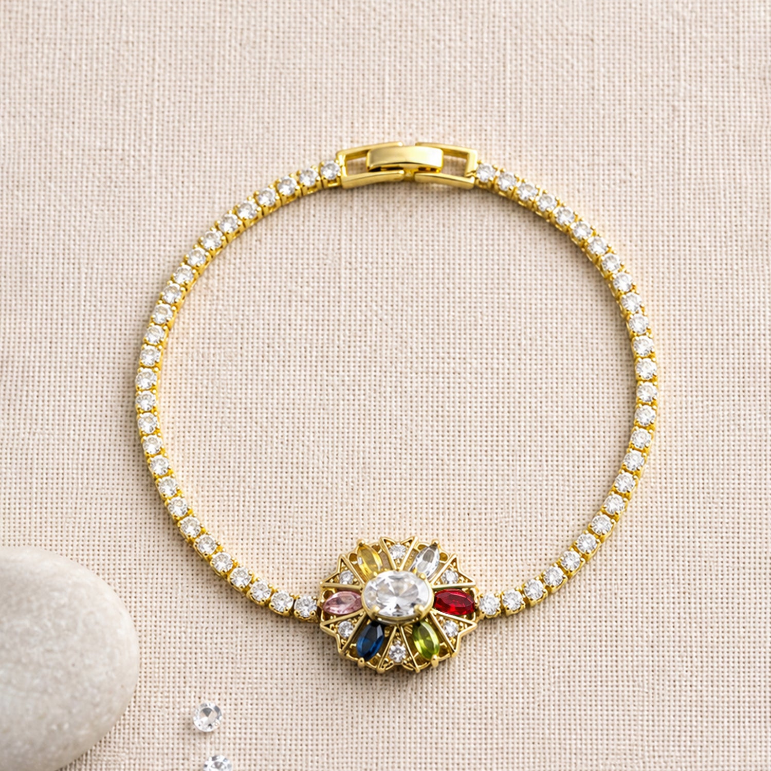 Artklim Radiant Gemstone Sunburst Anti-Tarnish Bracelet