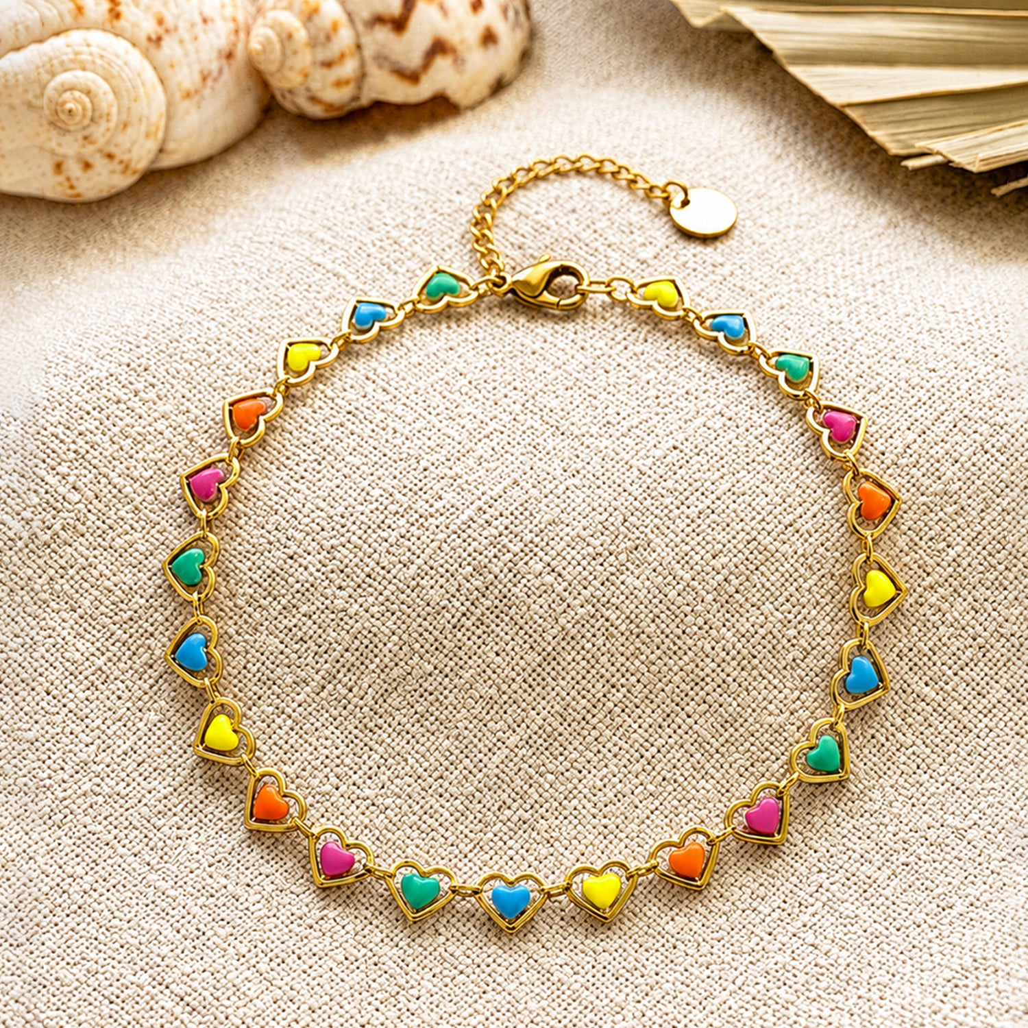 Artklim Colorful Heart Charm Gold Chain Anti-Tarnish Anklet