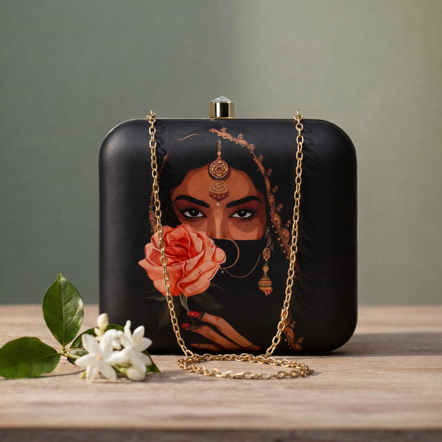 Floral Woman Face Printed Clutch