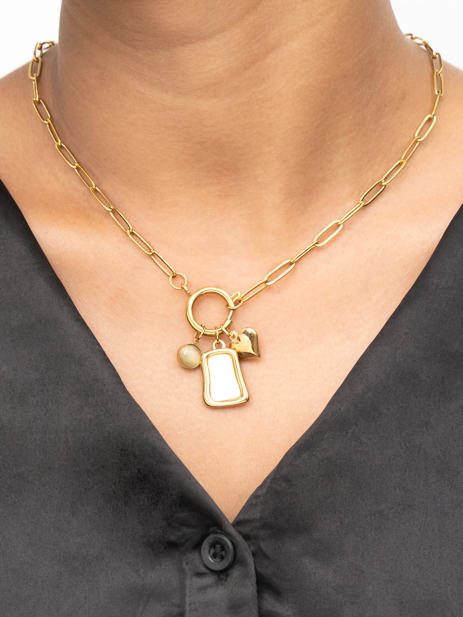 Artklim Heart and White MOP Anti Tarnish Pendant