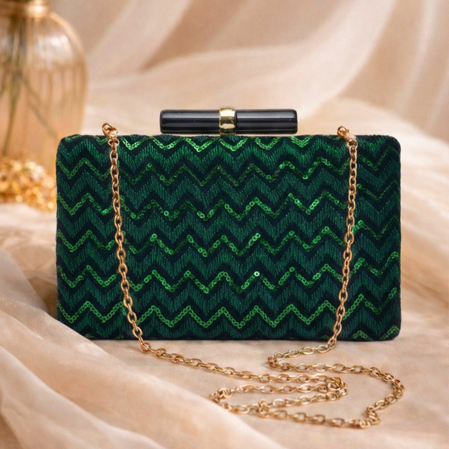 Artklim Green Designer Embroidred Clutch