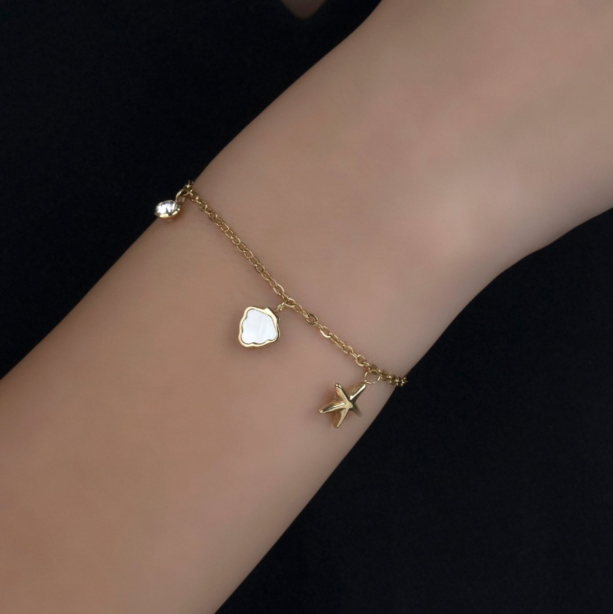 Artklim Gold Plated Starfish Shell And Star Charms Bracelet