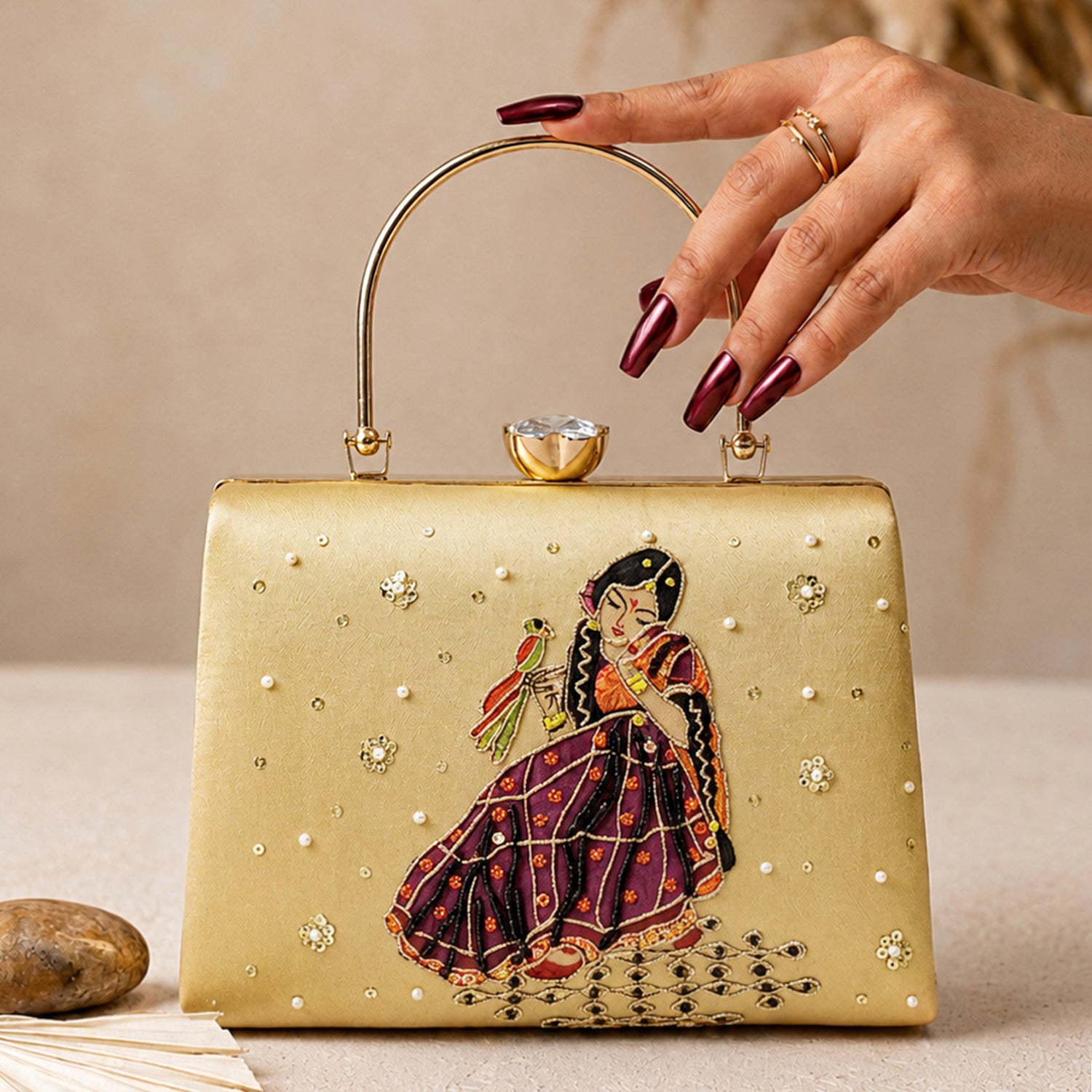 Artklim Royal Rajasthani Muse Embroidered Gold Clutch