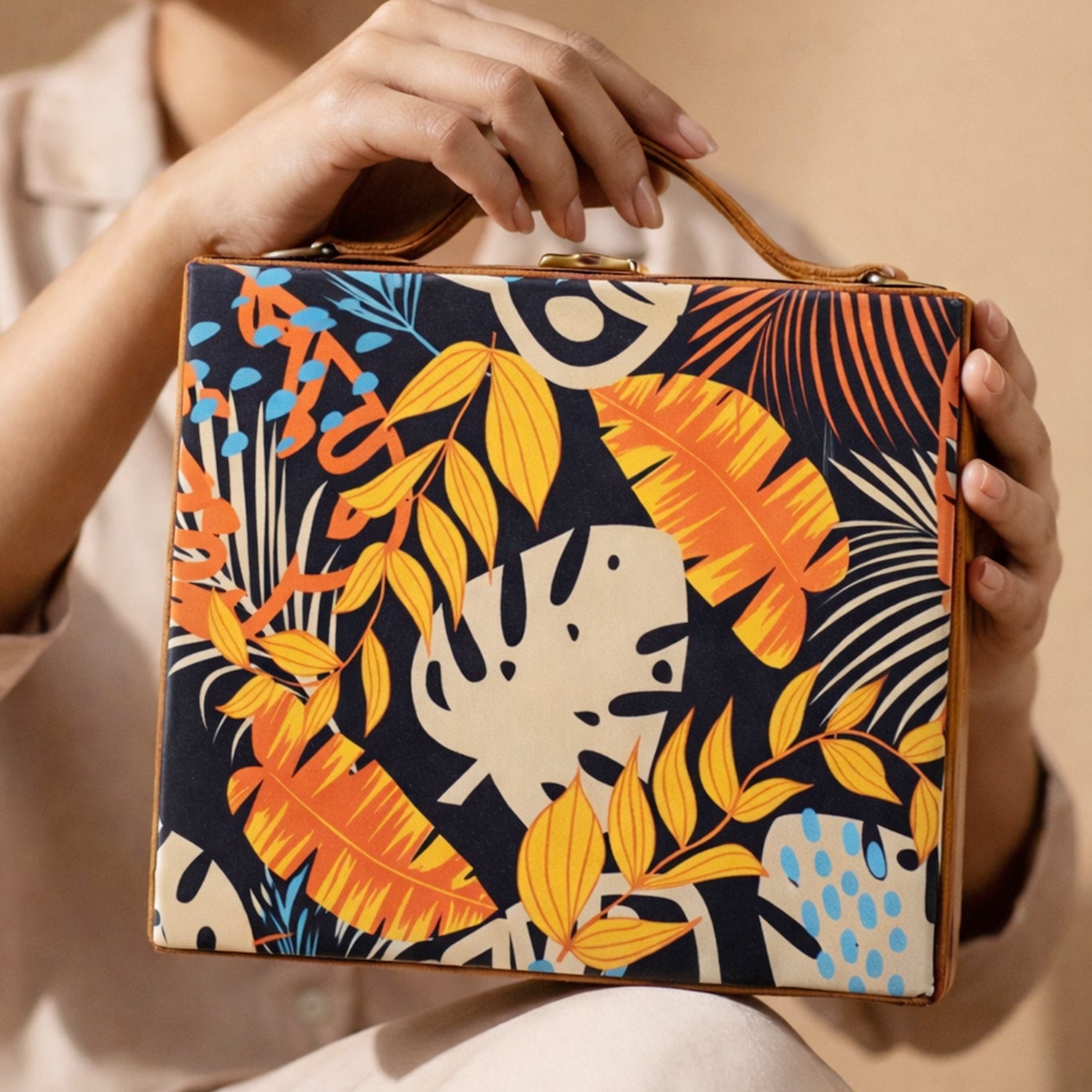 Multipattern Leaves Printed Suitcase Style