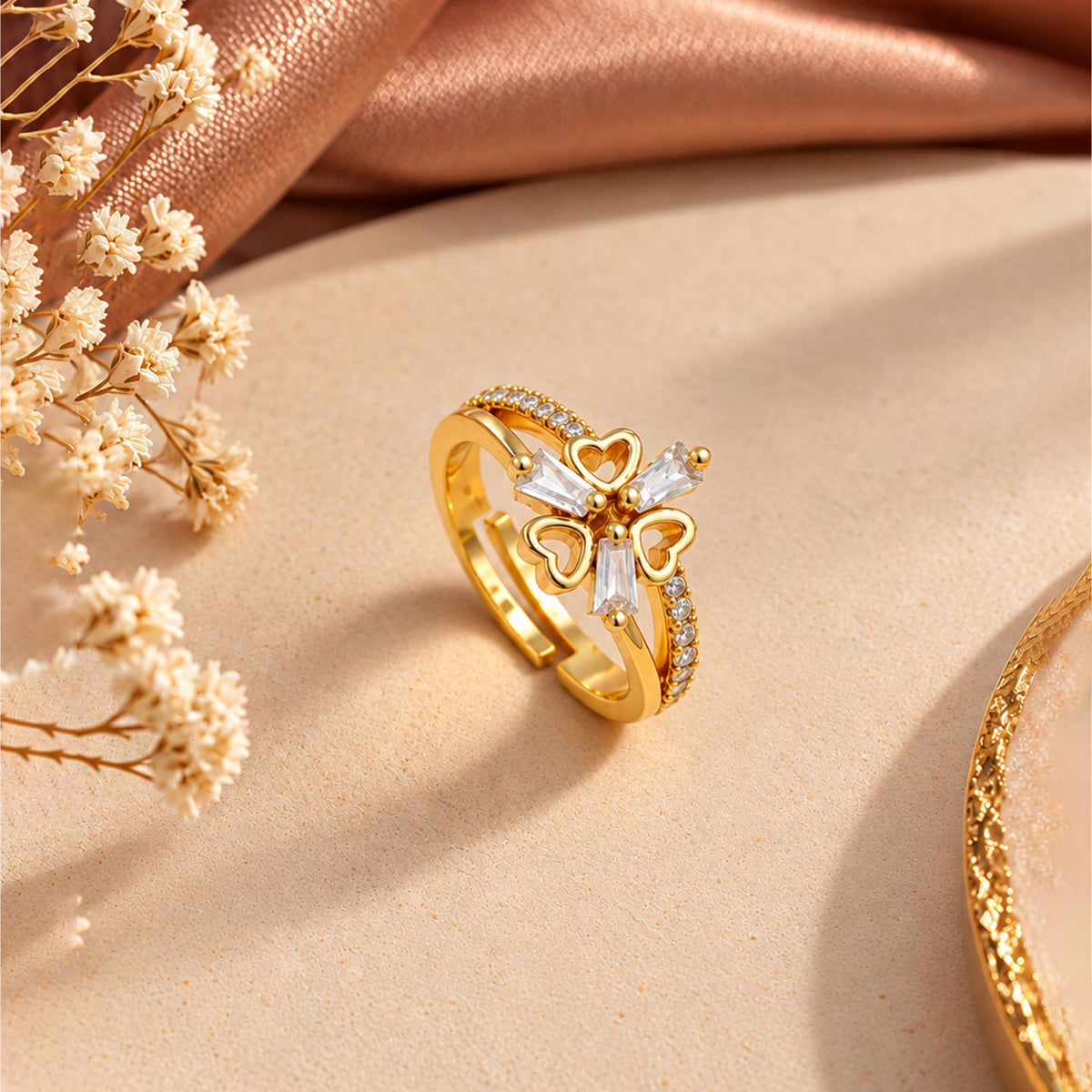 Artklim Sparkling Heart Crystal Gold-Tone Anti-Tarnish Ring