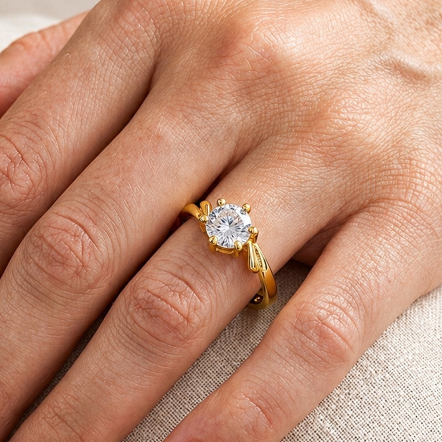 Artklim Gold Classic Solitaire Adjustable Anti-Tarnish Ring