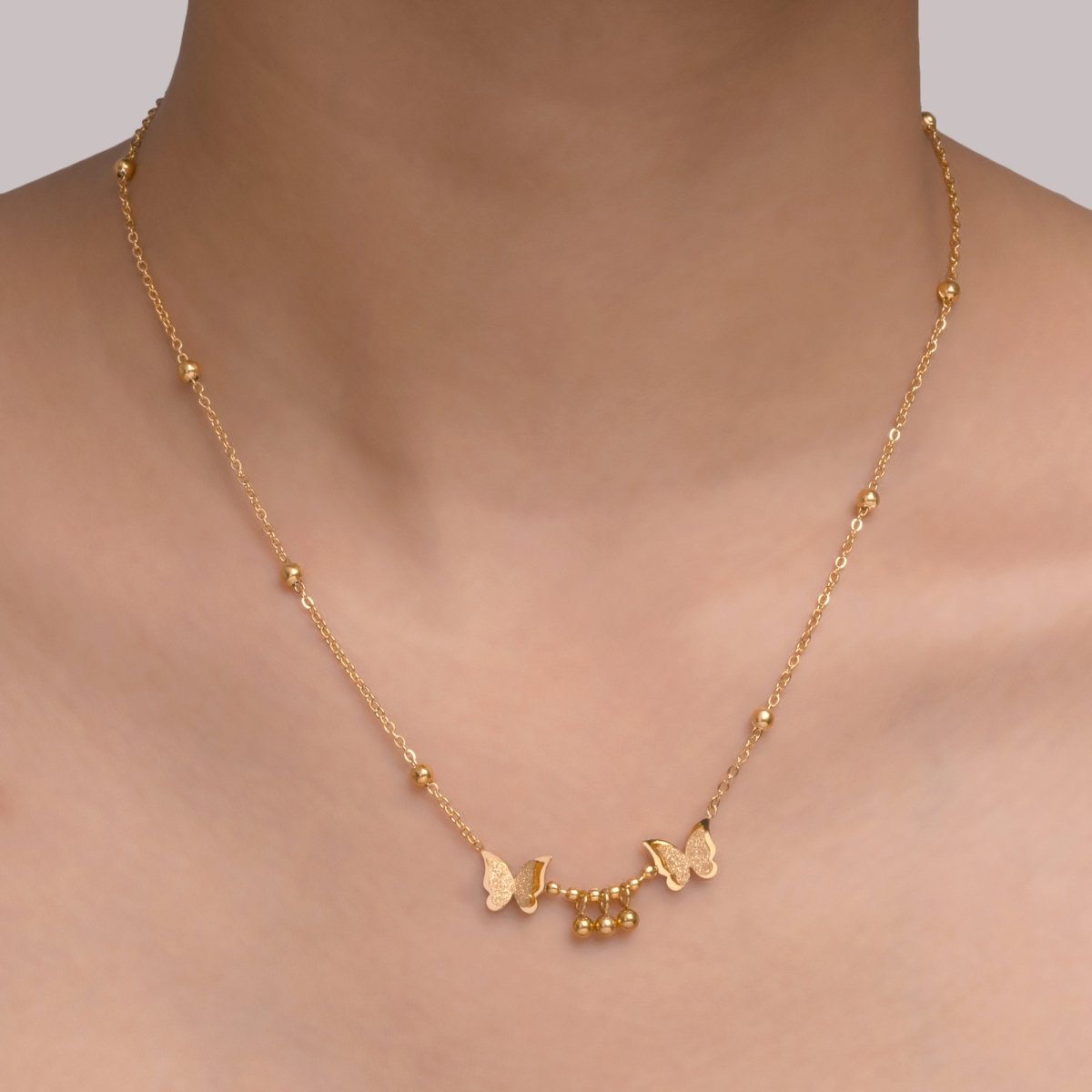 Artklim Gold Plated Butterfly And Golden Beads Necklace