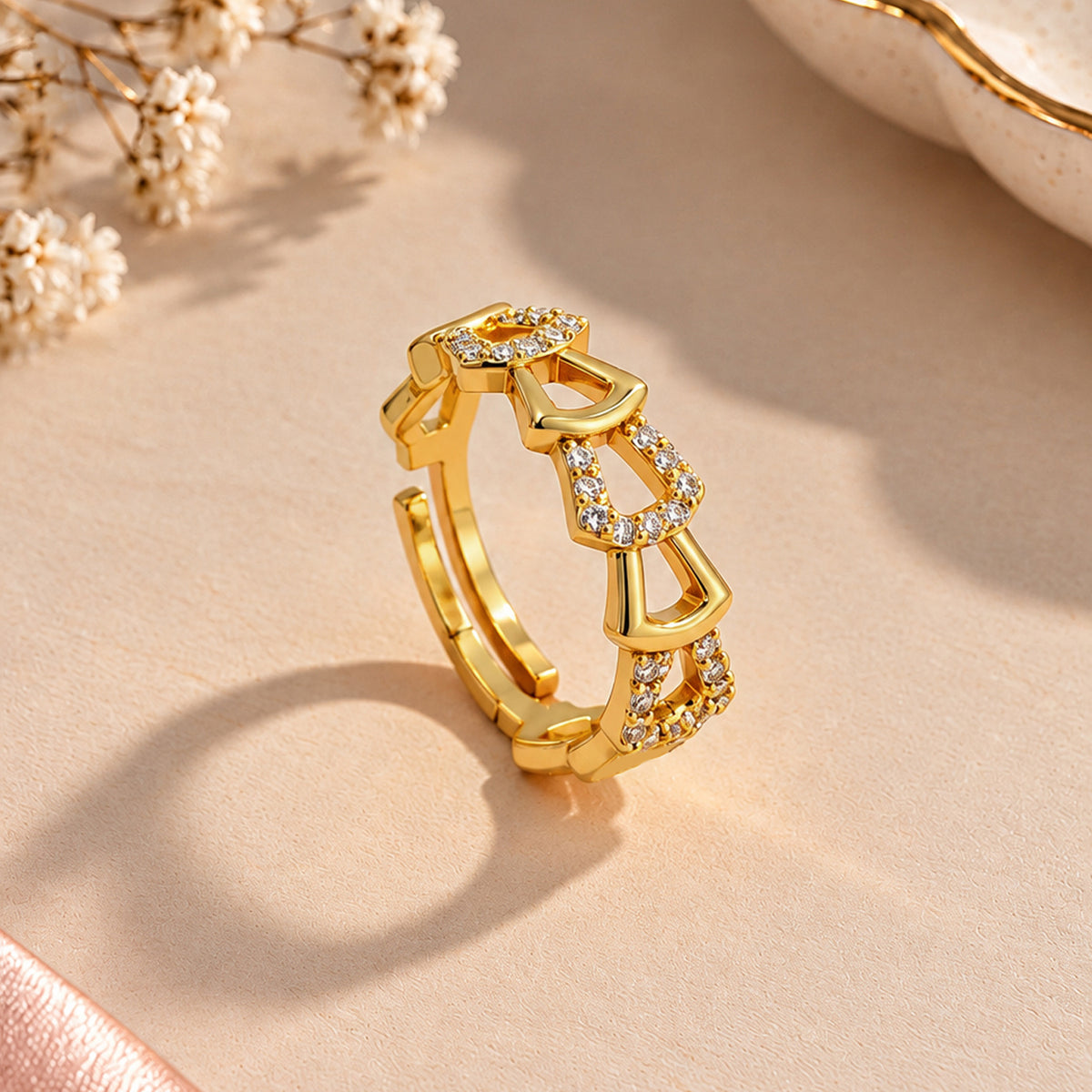 Artklim Luxe Crystal Loop Gold-Tone Anti-Tarnish Ring