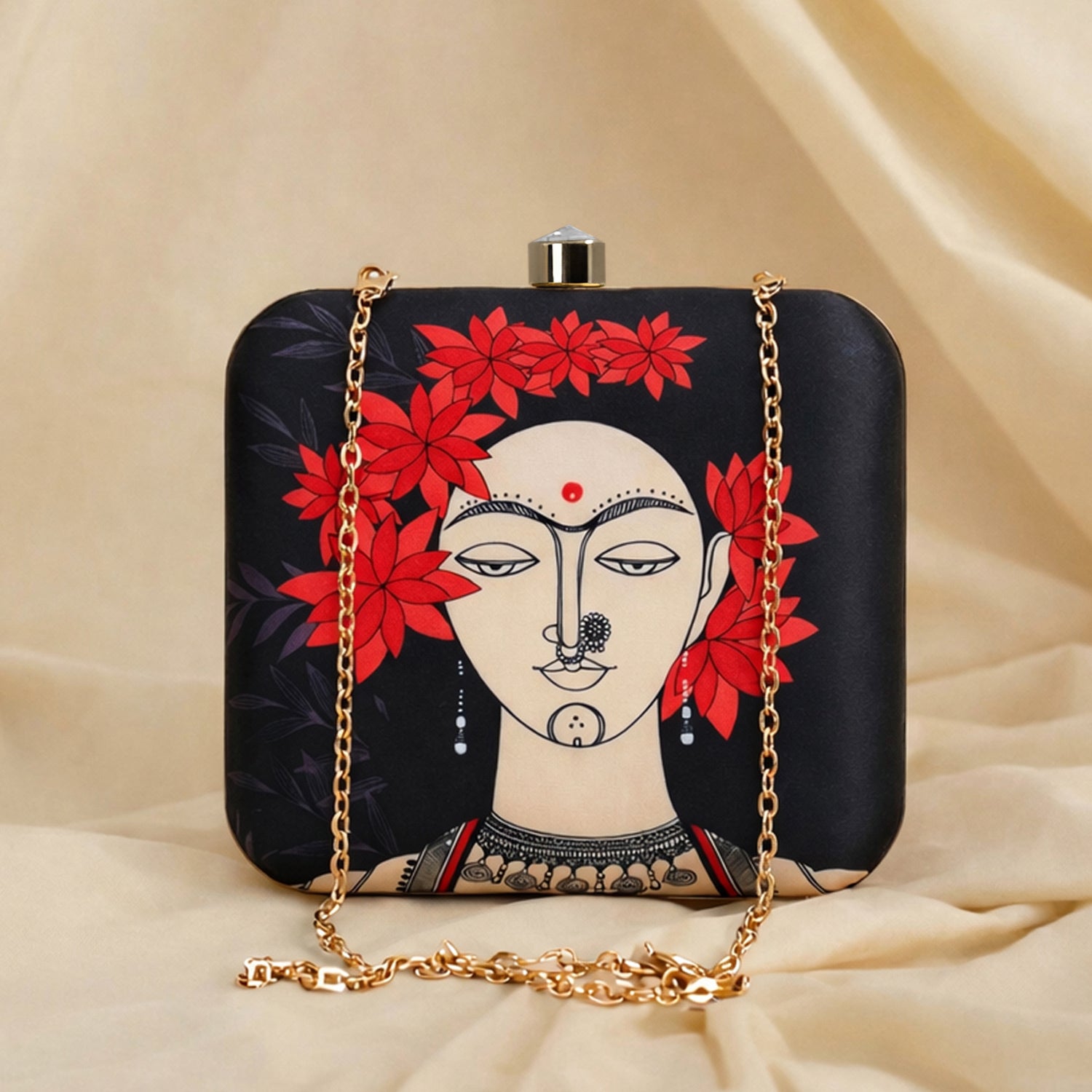 Artklim Floral Grace Set: Abstract Lady Clutch & Clover Charm Bracelet