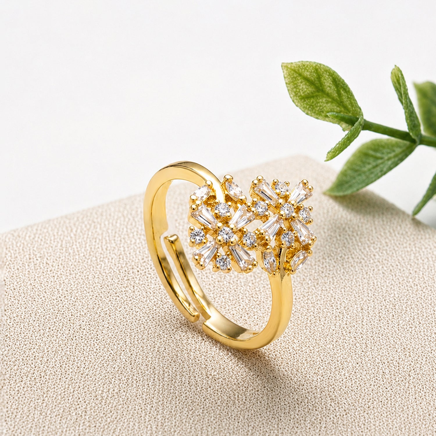 Artklim Floral Cluster Gold Adjustable Anti-Tarnish Ring