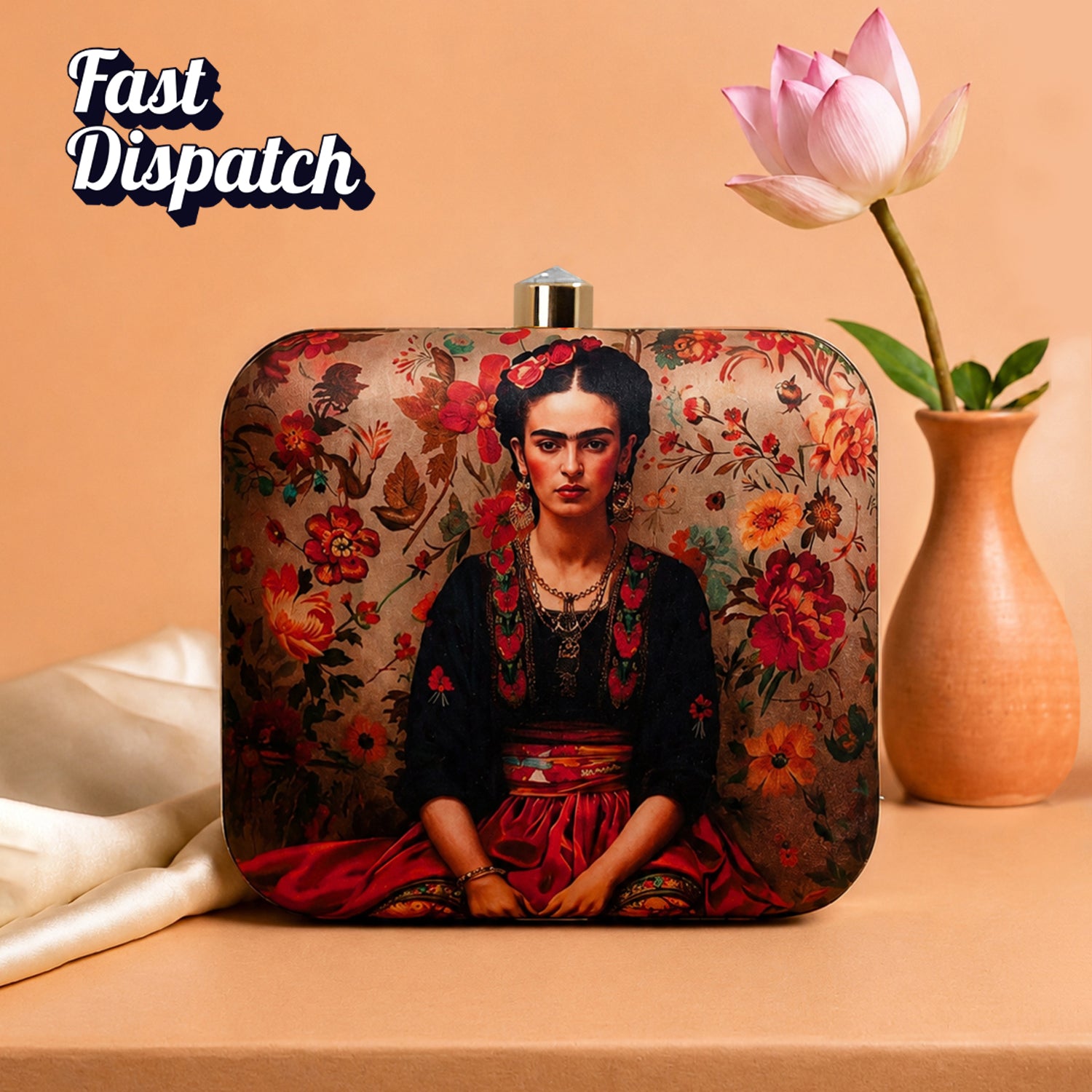 Floral Frida Kahlo Printed Clutch