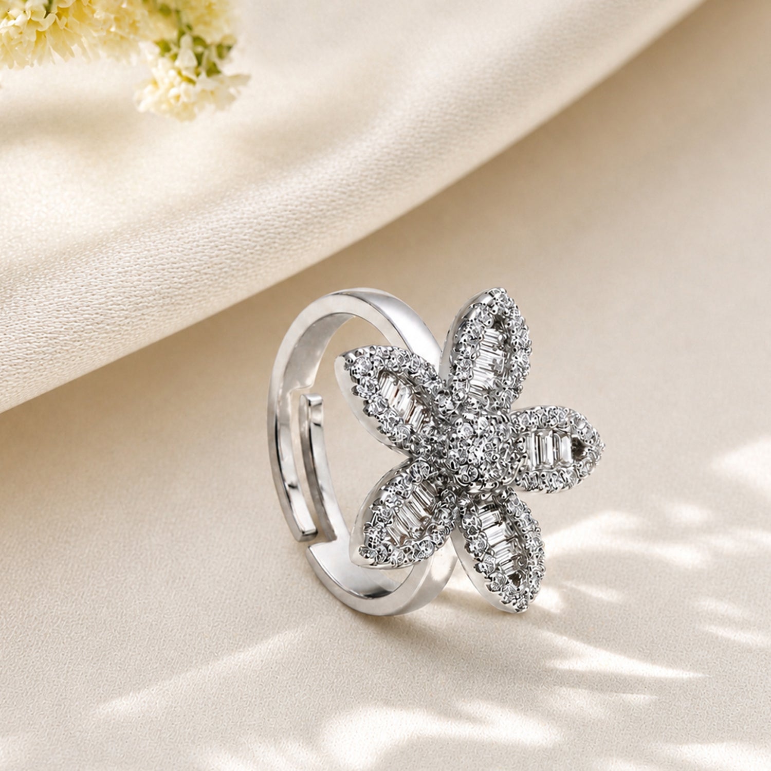 Artklim Silver Floral Statement Anti-Tarnish Ring
