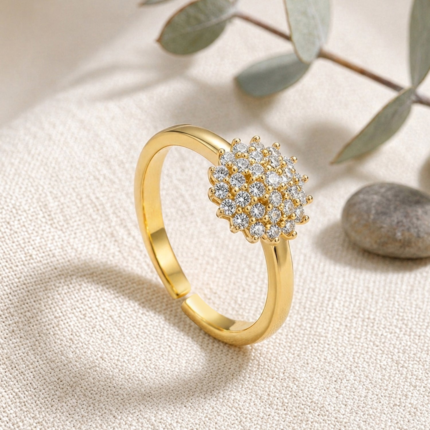 Artklim Floral Cluster Gold Crystal Bloom Anti-Tarnish Ring