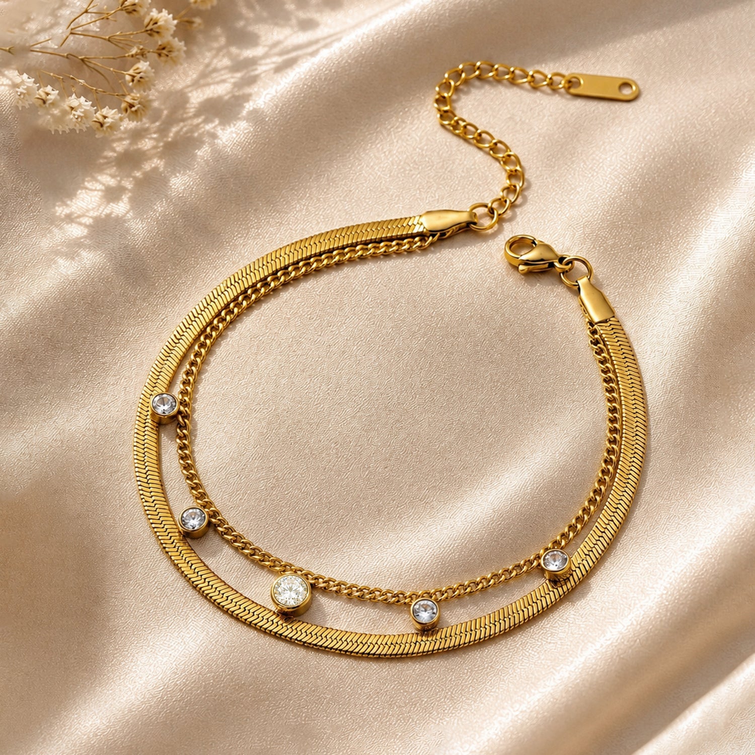Artklim Gold Elegant Double Chain Anti-Tarnish Anklet