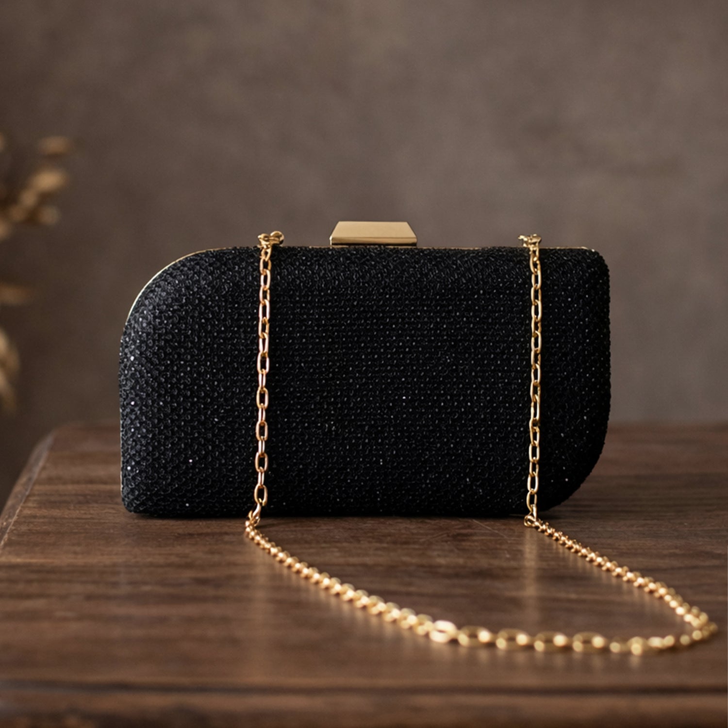 Artklim Black Glitter Embroidery Clutch
