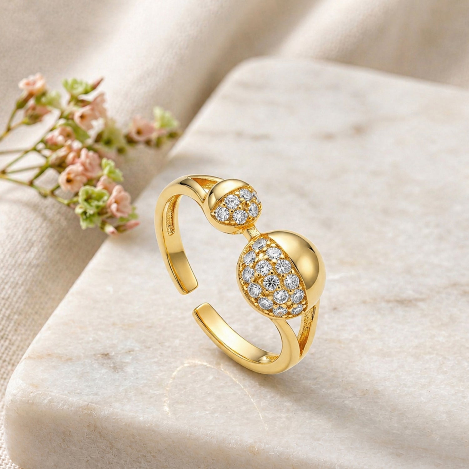 Artklim Contemporary Dual Sphere Gold Anti-Tarnish Ring