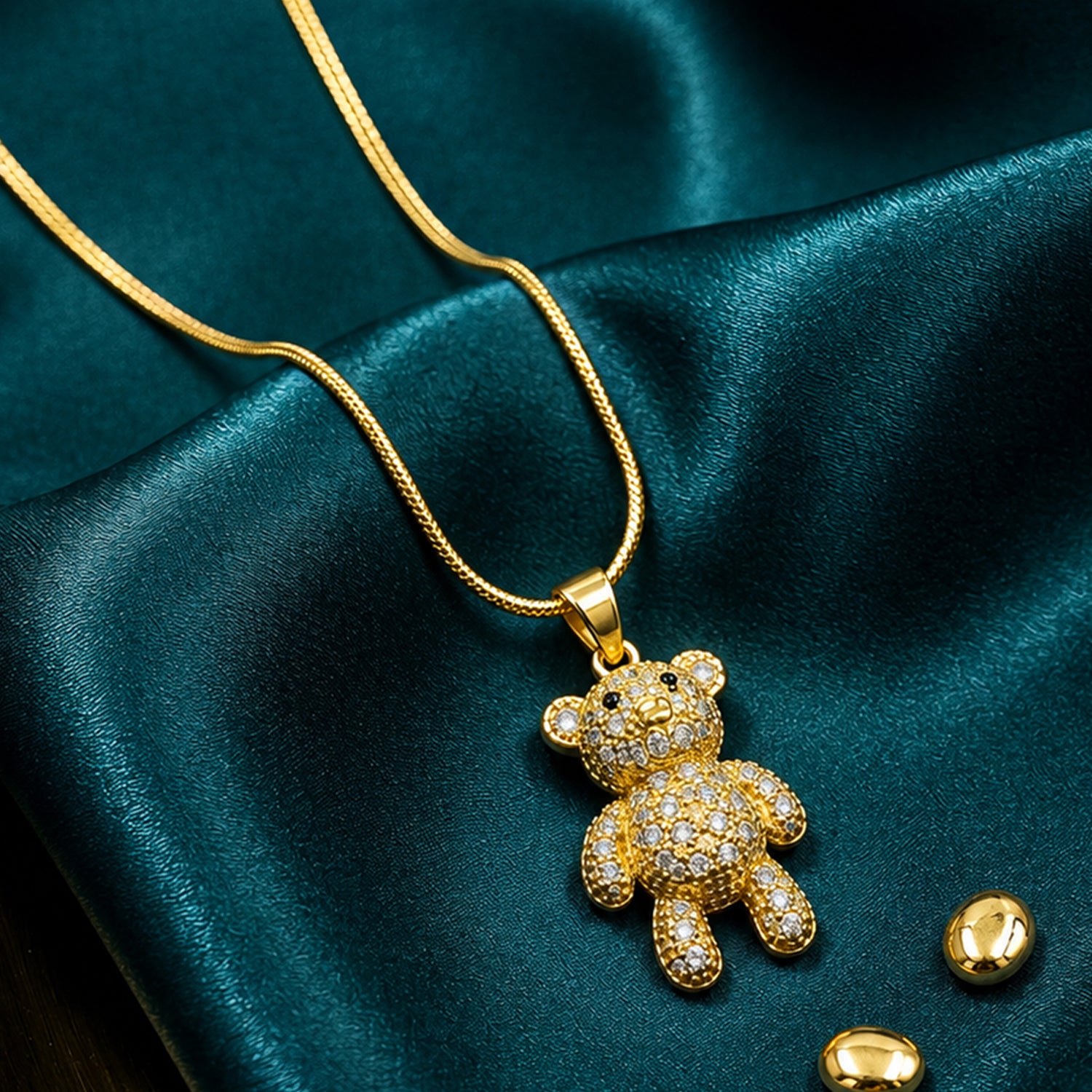 Artklim Crystal Teddy Bear Charm Anti-Tarnish Pendant Necklace