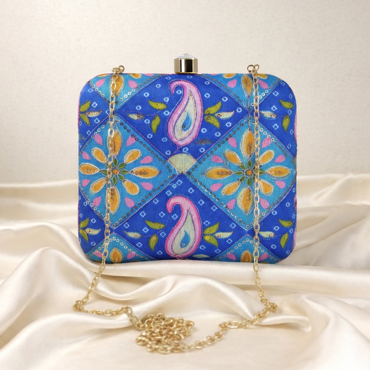 Artklim Festive Special Royal Blue Floral Embroidered Clutch