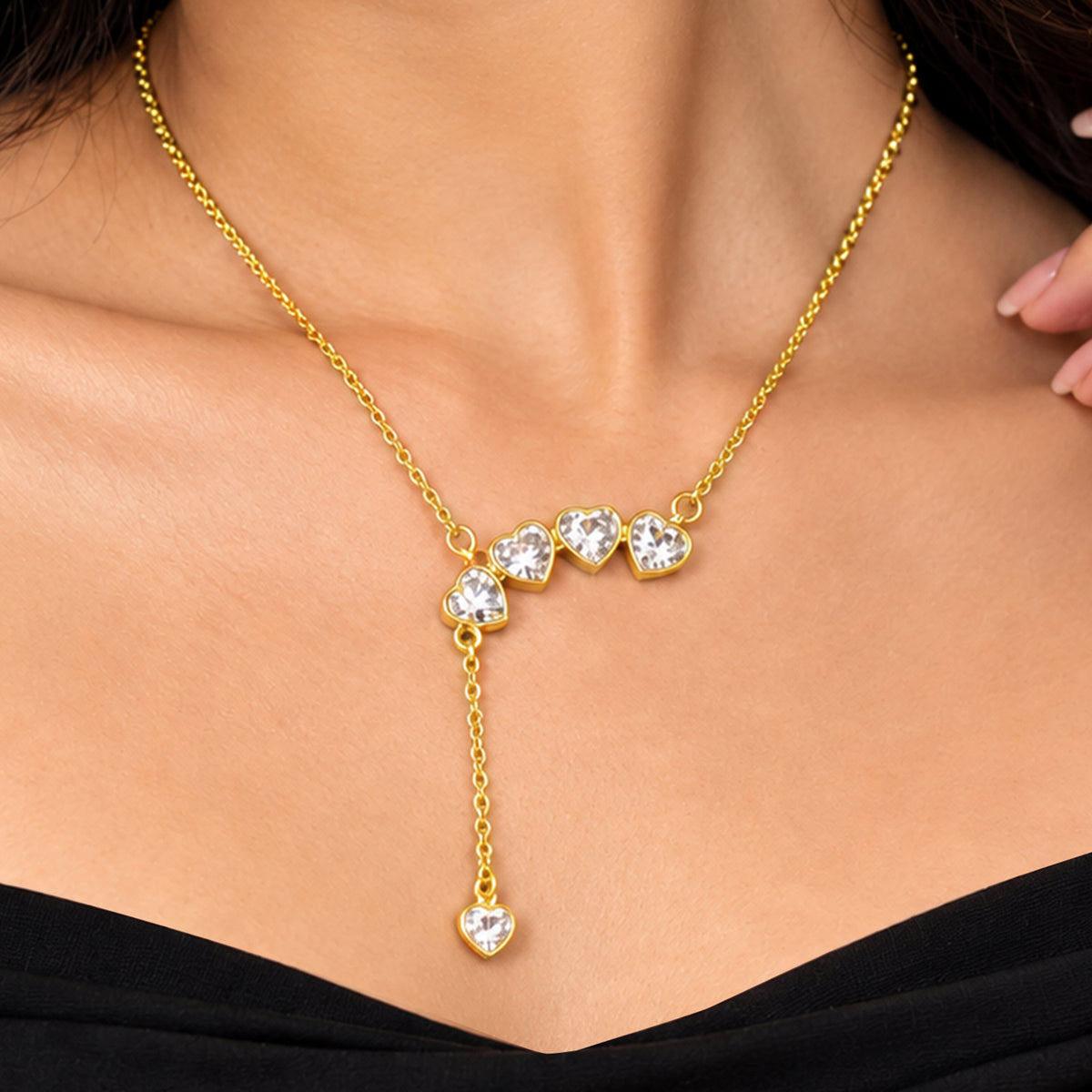 Artklim Graceful Multi-Heart Crystal Gold-Tone Anti-Tarnish Pendant Necklace