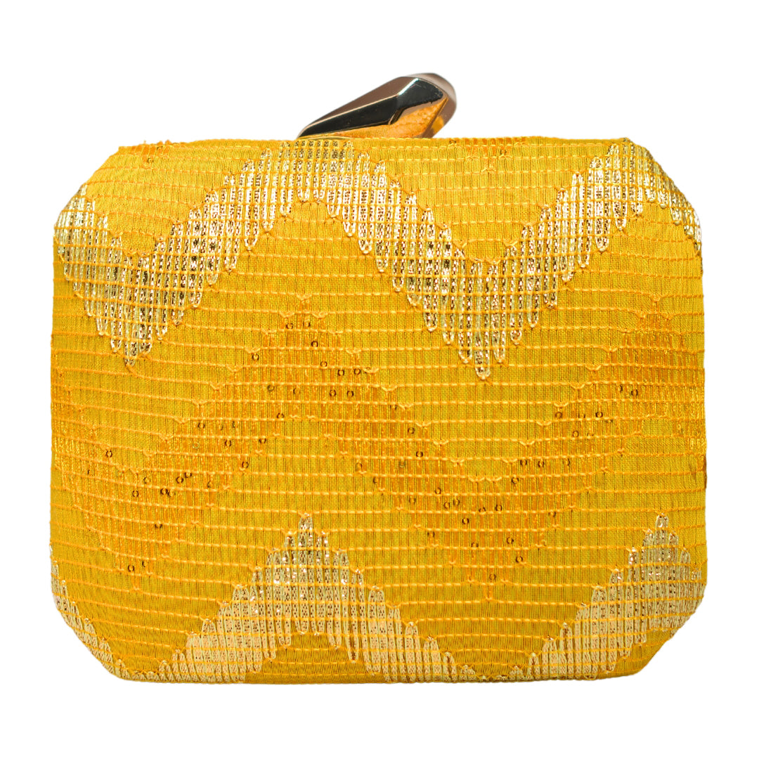 Yellow Zigzag Embroidery Fabric Clutch