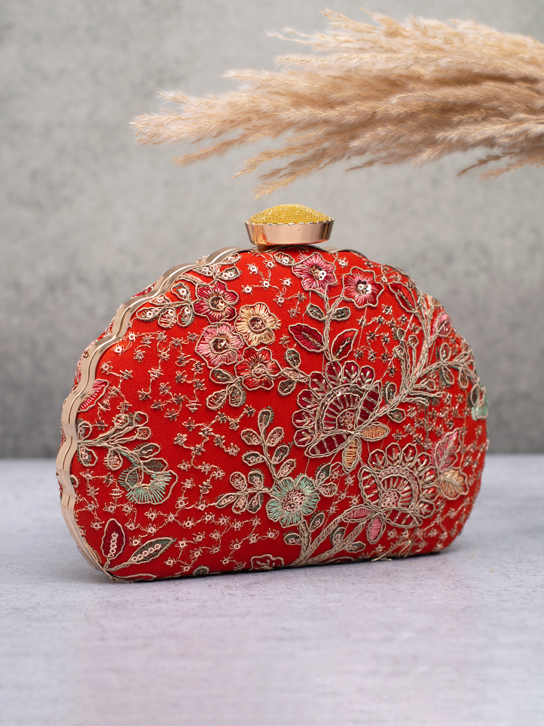 Artklim Embroidered Scarlet Garden Clutch