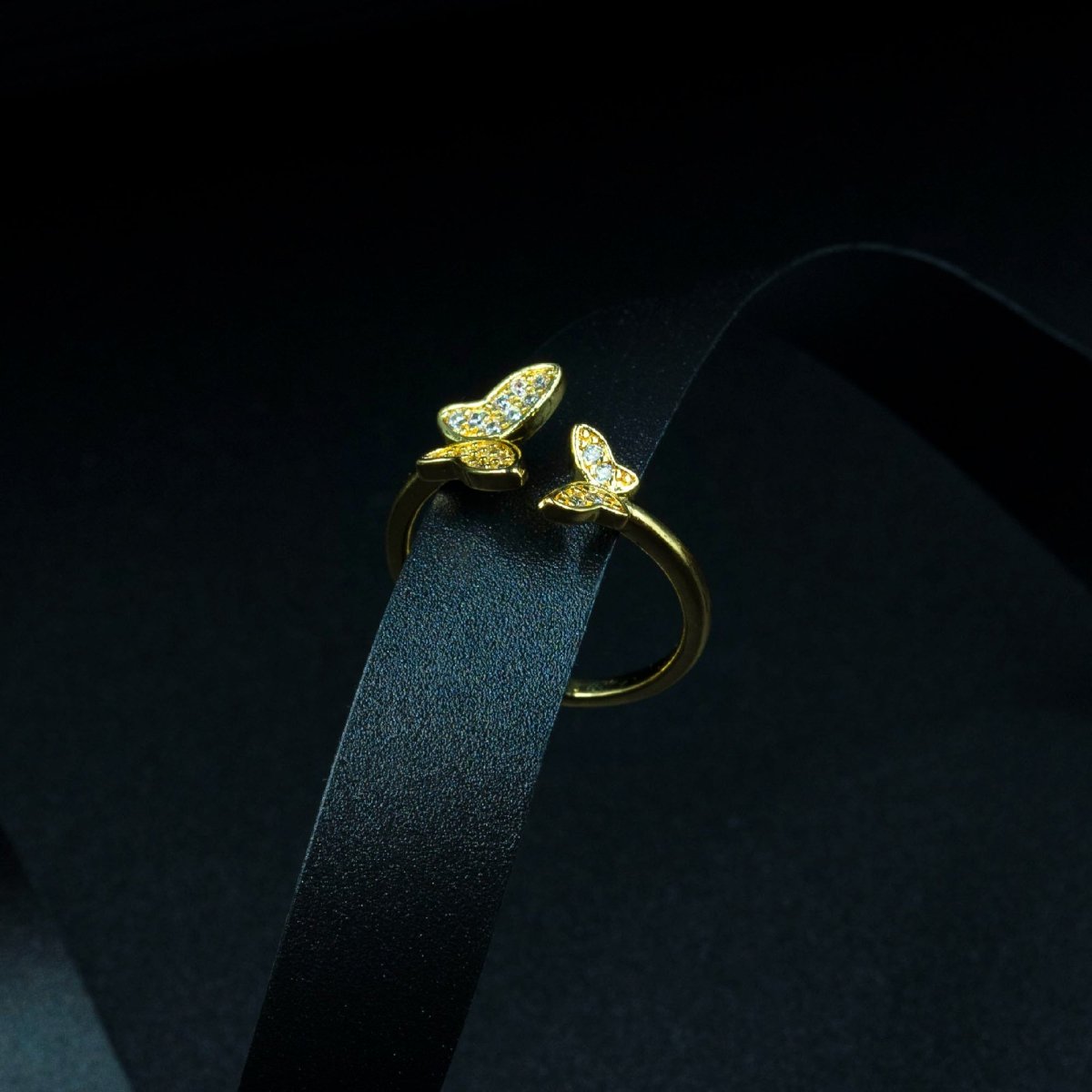 Artklim Studded Butterfly Shaped Gold Plated Ring