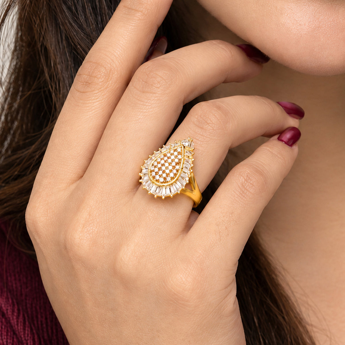 Artklim Teardrop Crystal Gold-Tone Statement Anti-Tarnish RingArtklim Teardrop Crystal Gold-Tone Statement Anti-Tarnish Ring