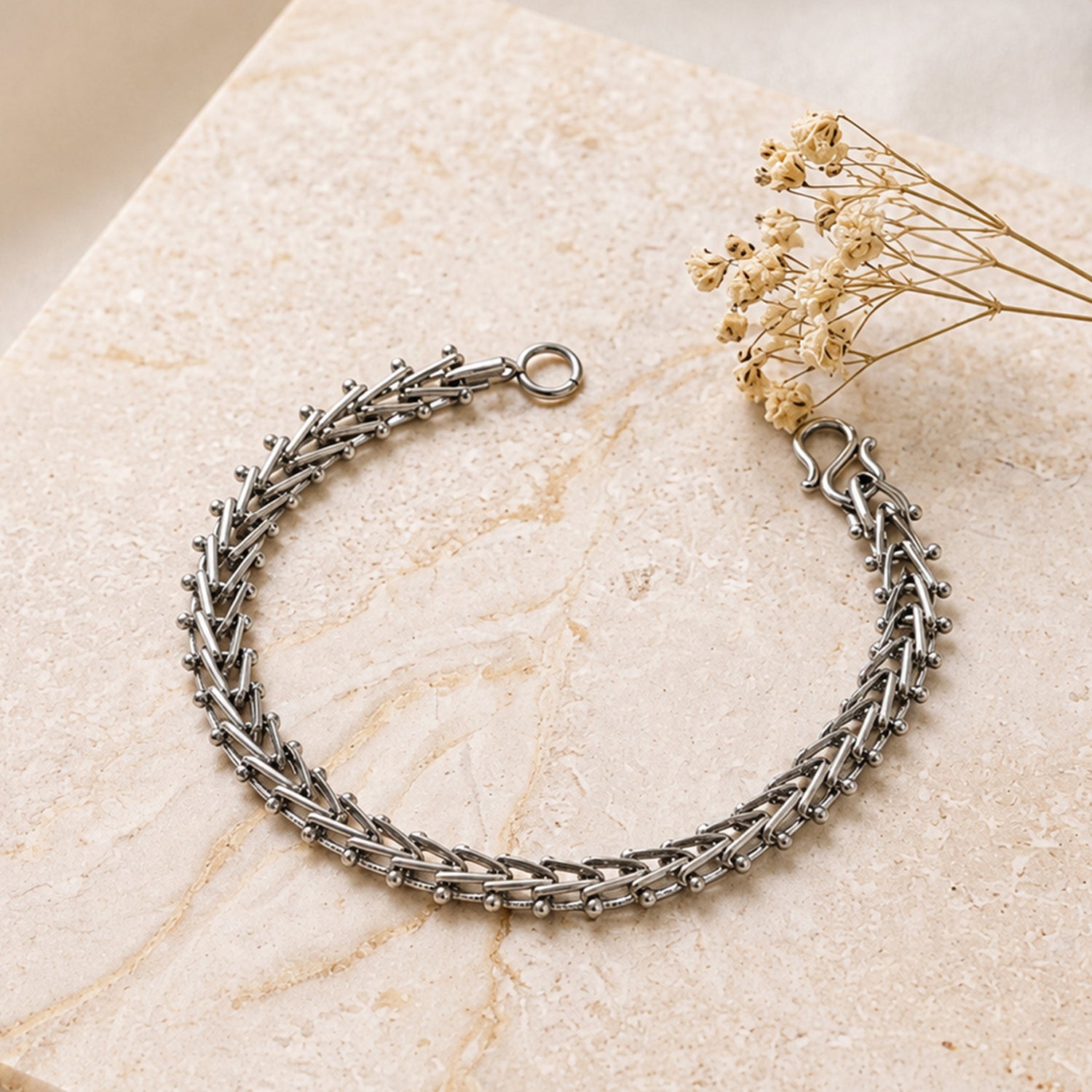 Artklim Woven Silver Link Chain Anti-Tarnish Bracelet