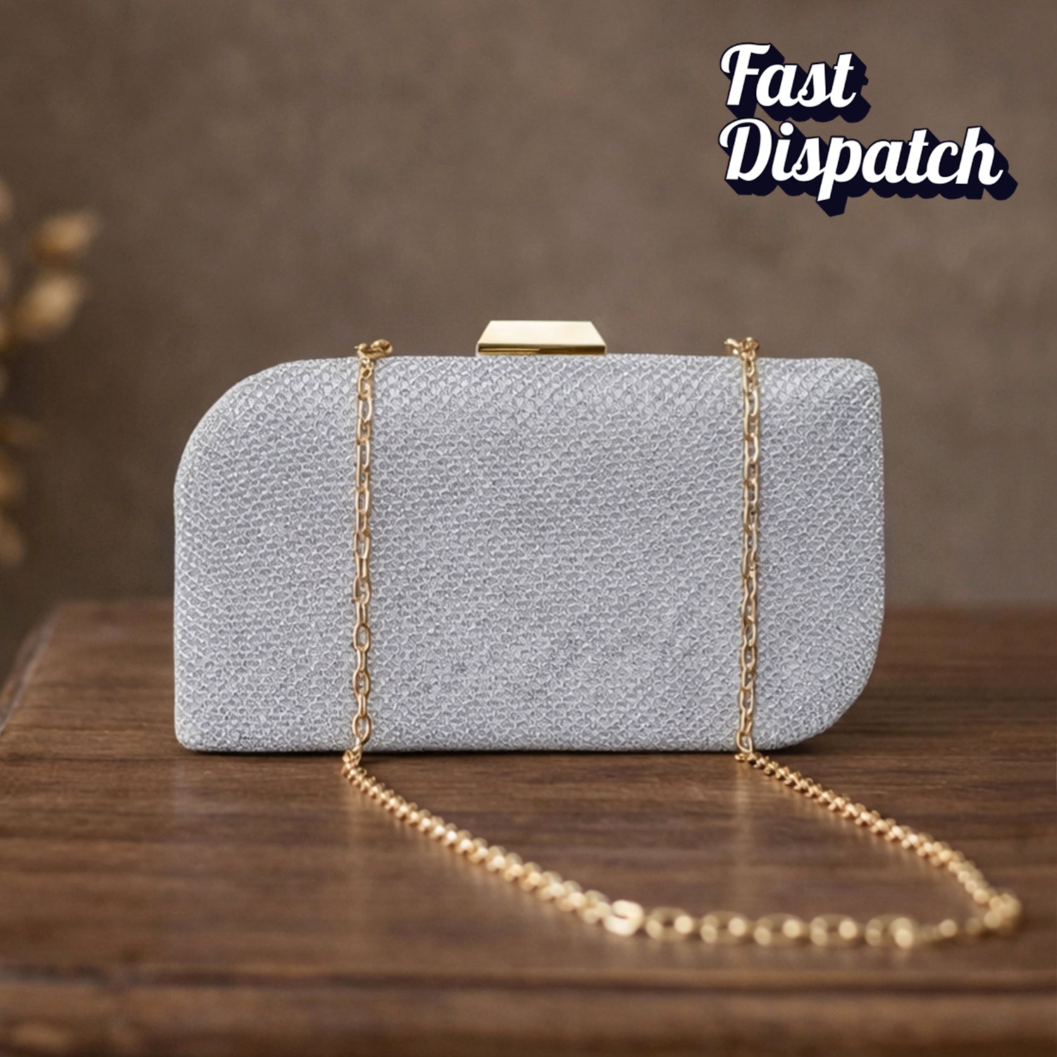 Artklim Silver Glitter Embroidery Clutch