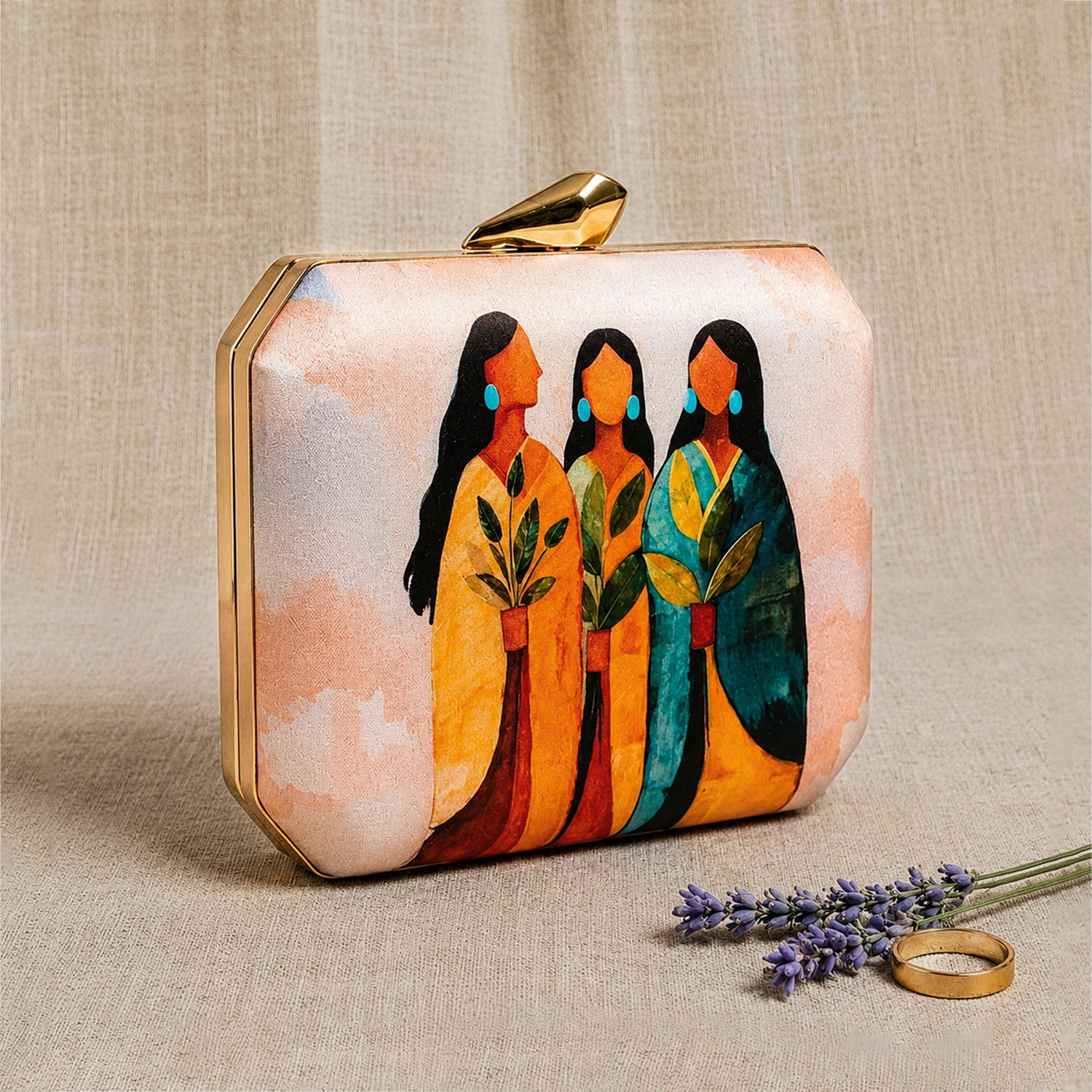Artklim Elegant Women Trio Artistic Printed Clutch