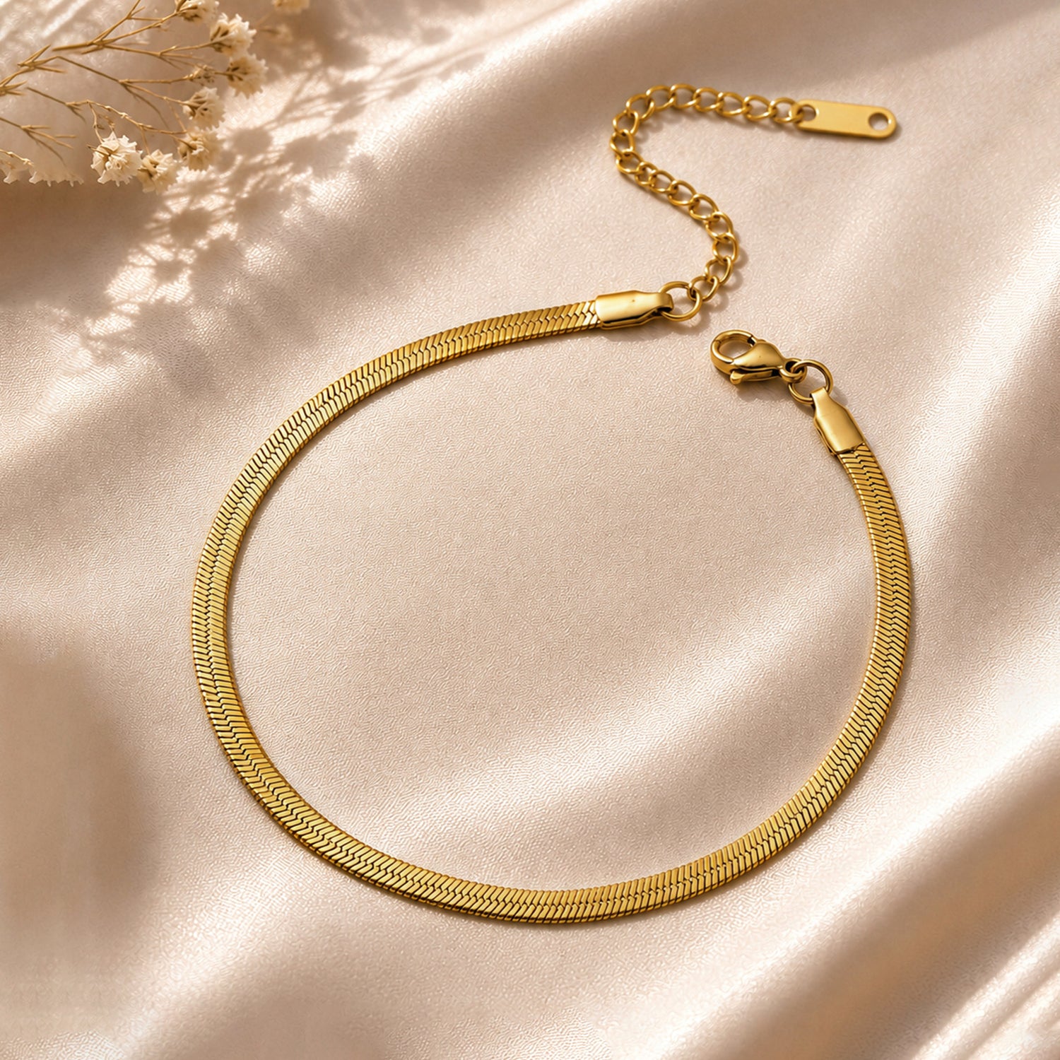 Artklim Elegant Flat Gold Chain Anti-Tarnish Anklet