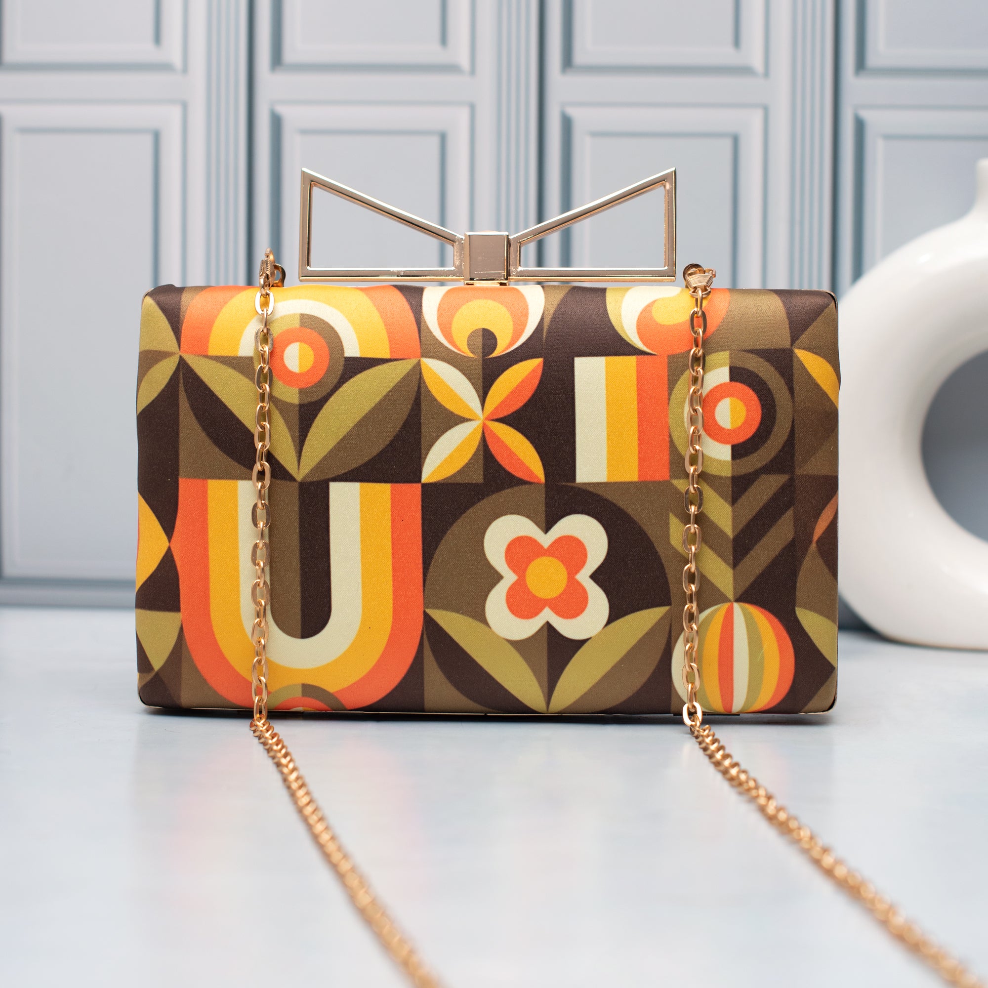Artklim Retro Bloom Geometric Printed Clutch