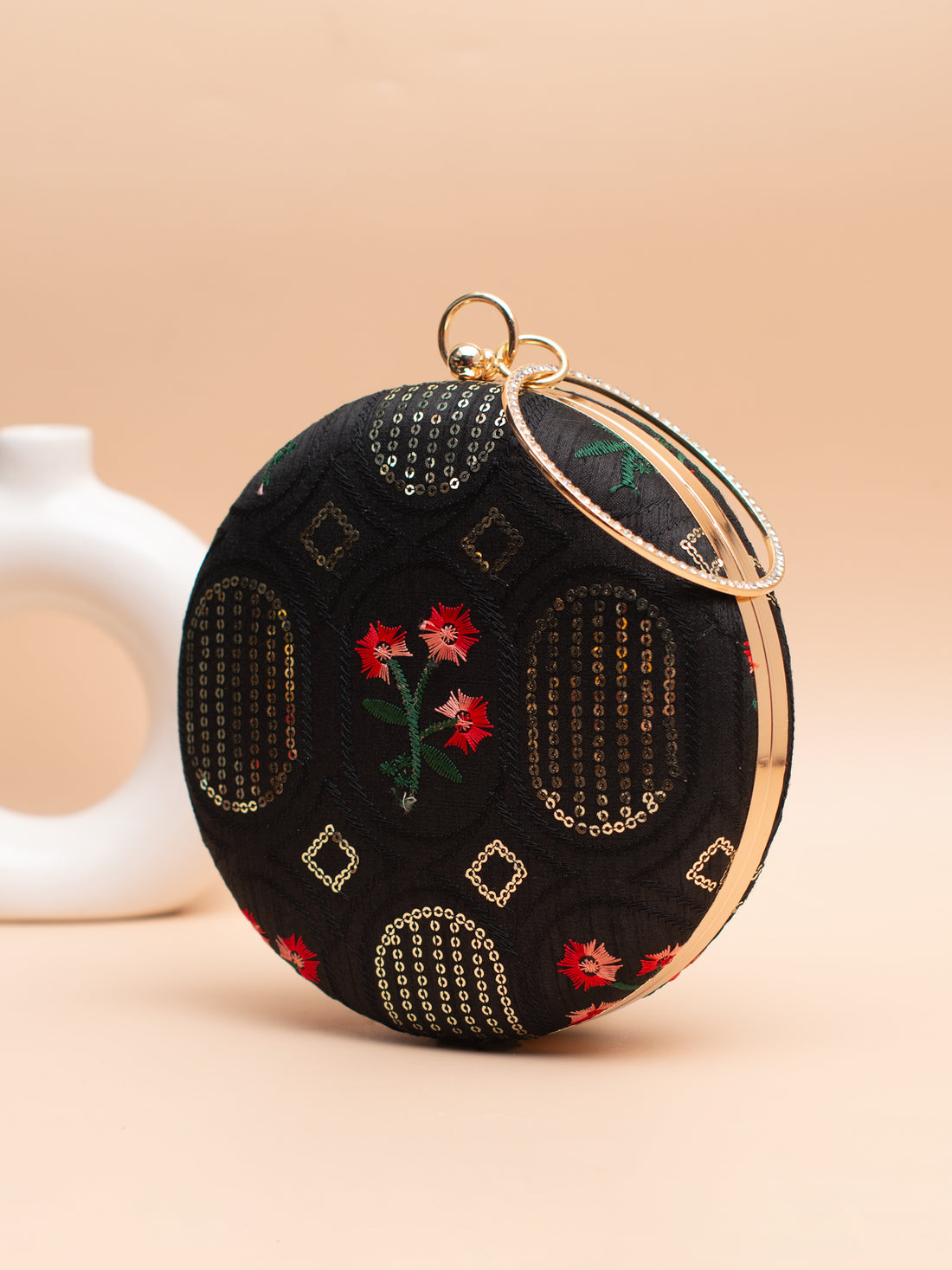 Artklim Black with Red Floral & Sequin Patterns