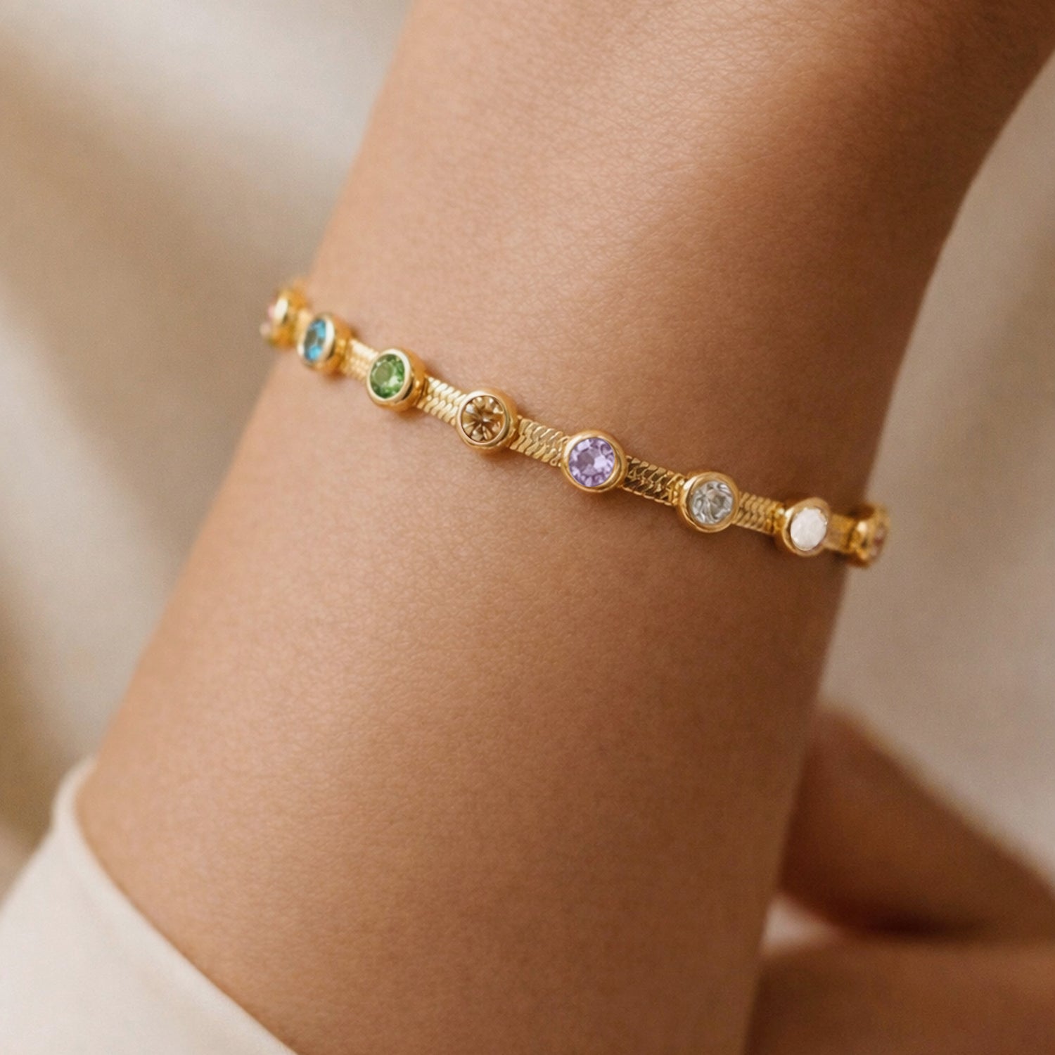 Artklim Gold Plated Multi-Colour Stone Adjustable Anti-Tarnish Bracelet