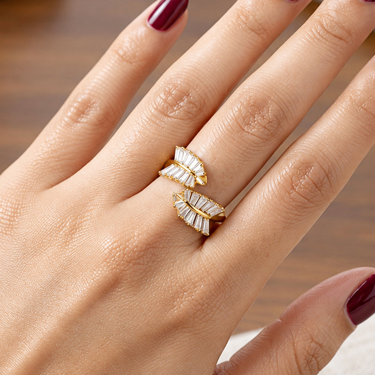 Artklim Elegant Spiral CZ Crystal Gold-Tone Statement Anti-Tarnish Ring