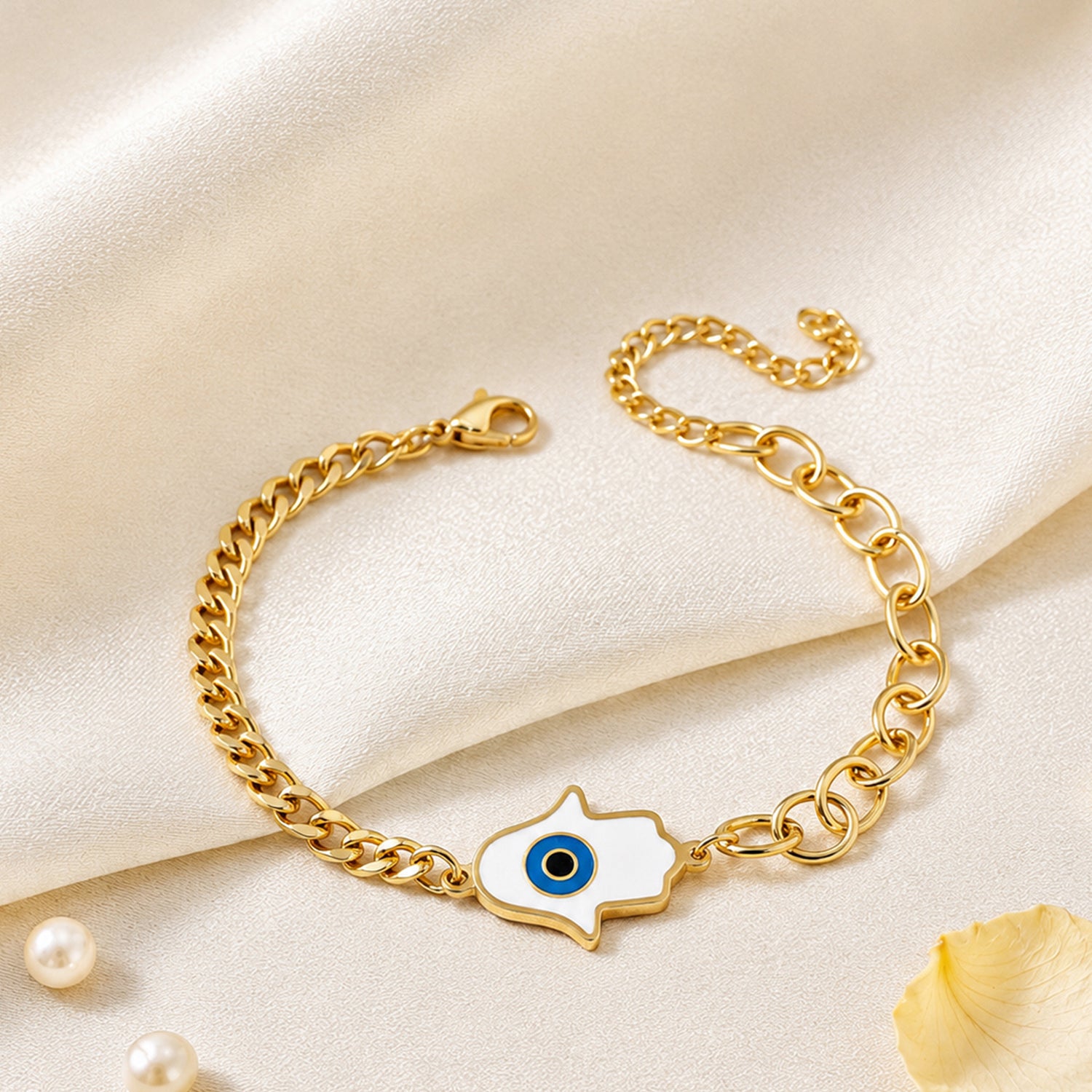 Artklim Hamsa Evil Eye Gold Charm Bracelet Anti-Tarnish Bracelet