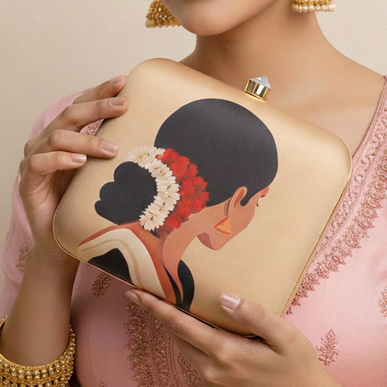 Artklim Indian Woman With Gajra Printed Clutch
