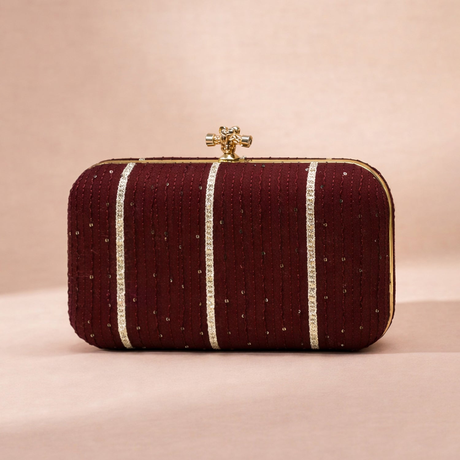 Artklim Dark Maroon Based Sequins And Threadwork Embroidery Clutch