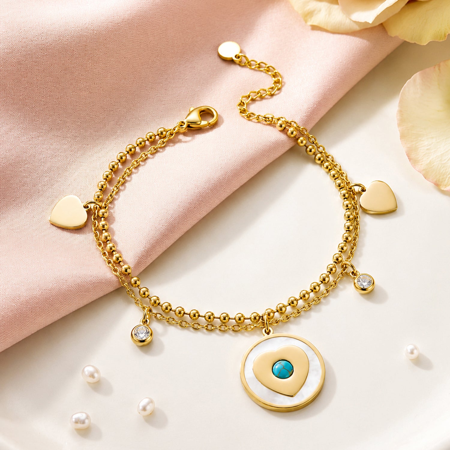 Artklim Heart Charm Gold Anti-tarnish Bracelet