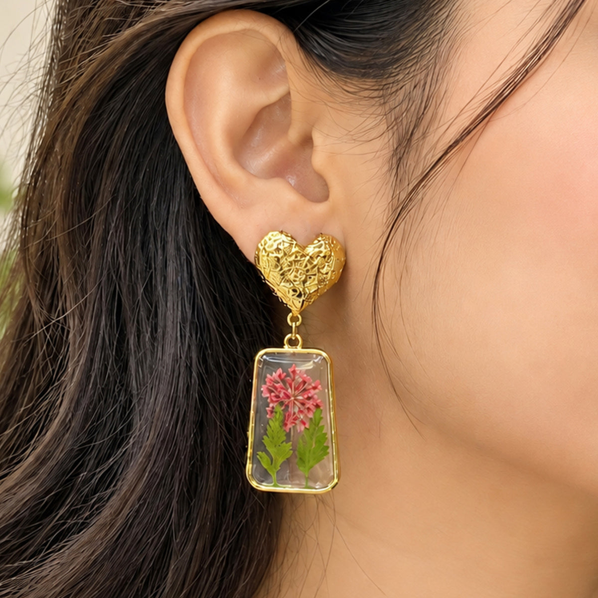 Artklim Elegant Red Floral Gold-Tone Anti-Tarnish Earring