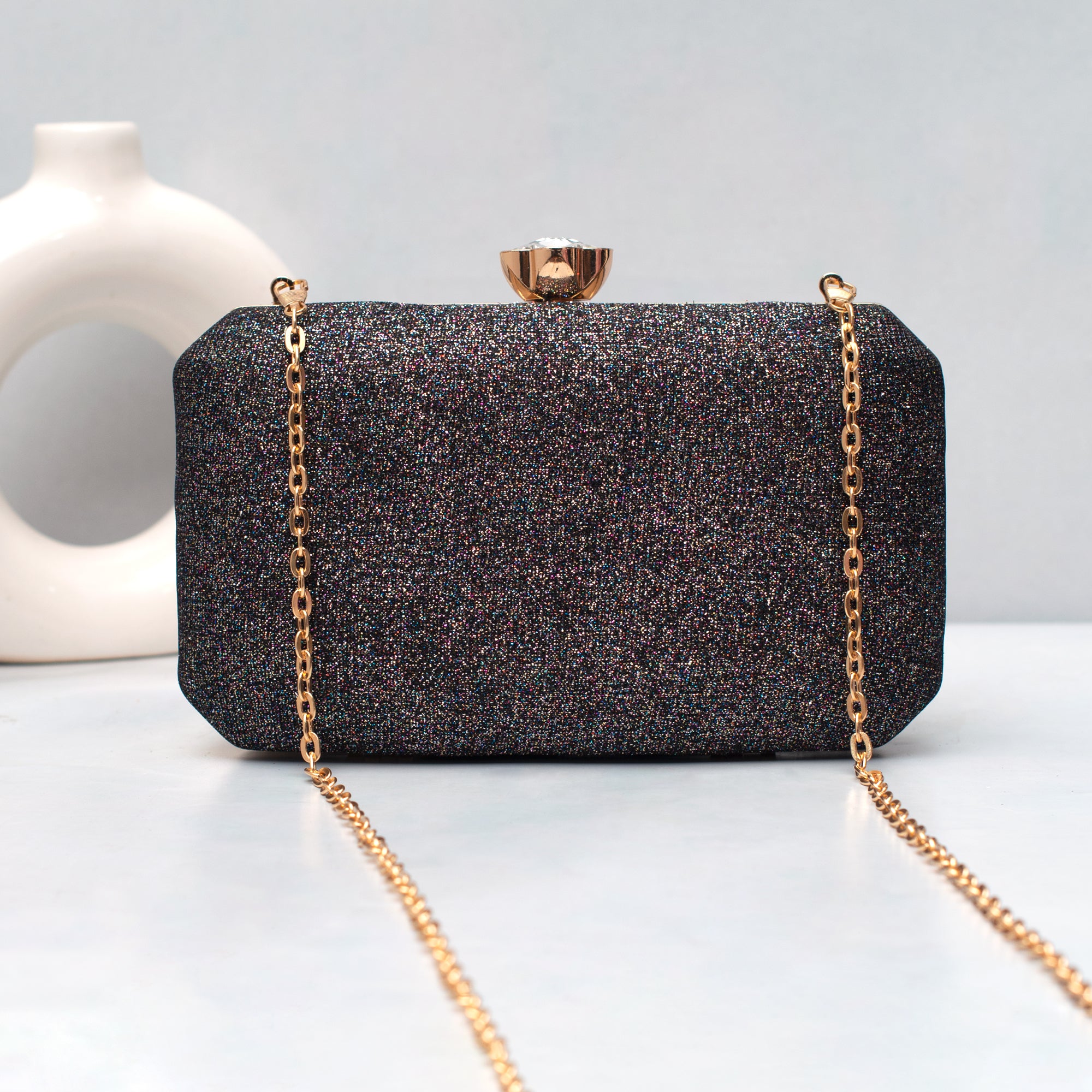 Artklim Midnight Charcoal Luxe Embroidered Clutch