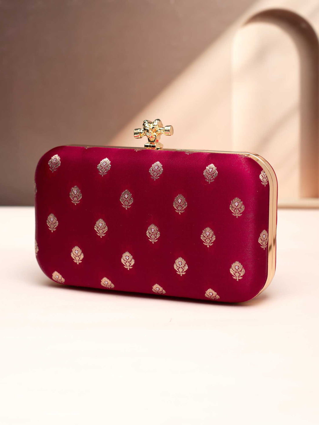 Artklim Regal Maroon Clutch with Golden Motif