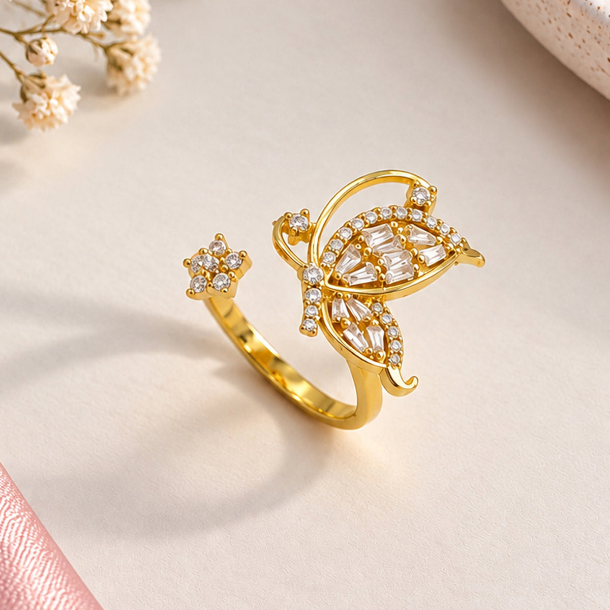 Artklim Elegant Butterfly Gold-Tone Anti-Tarnish Statement Ring