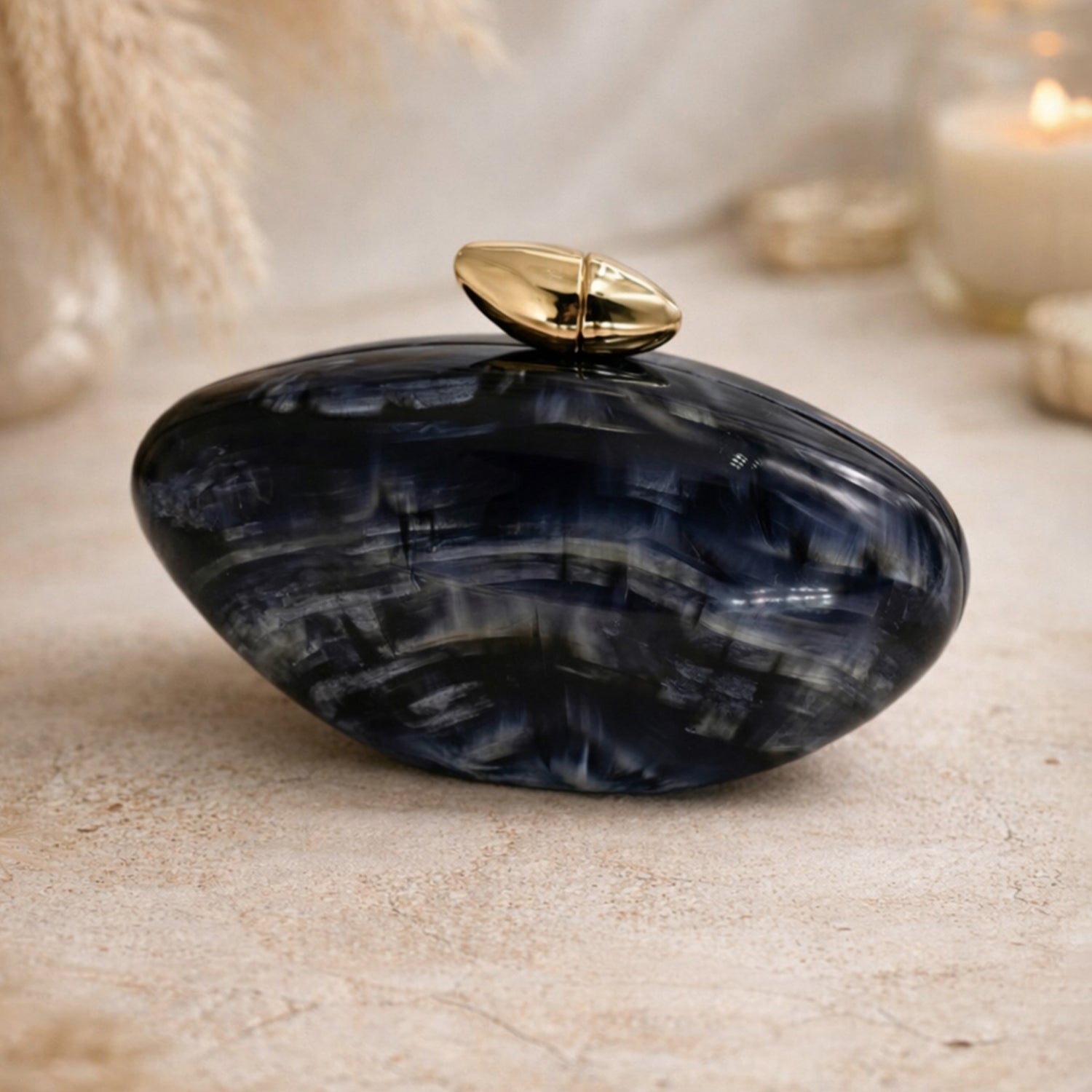 Artklim Elegant Black Oval Shape Acrylic Clutch